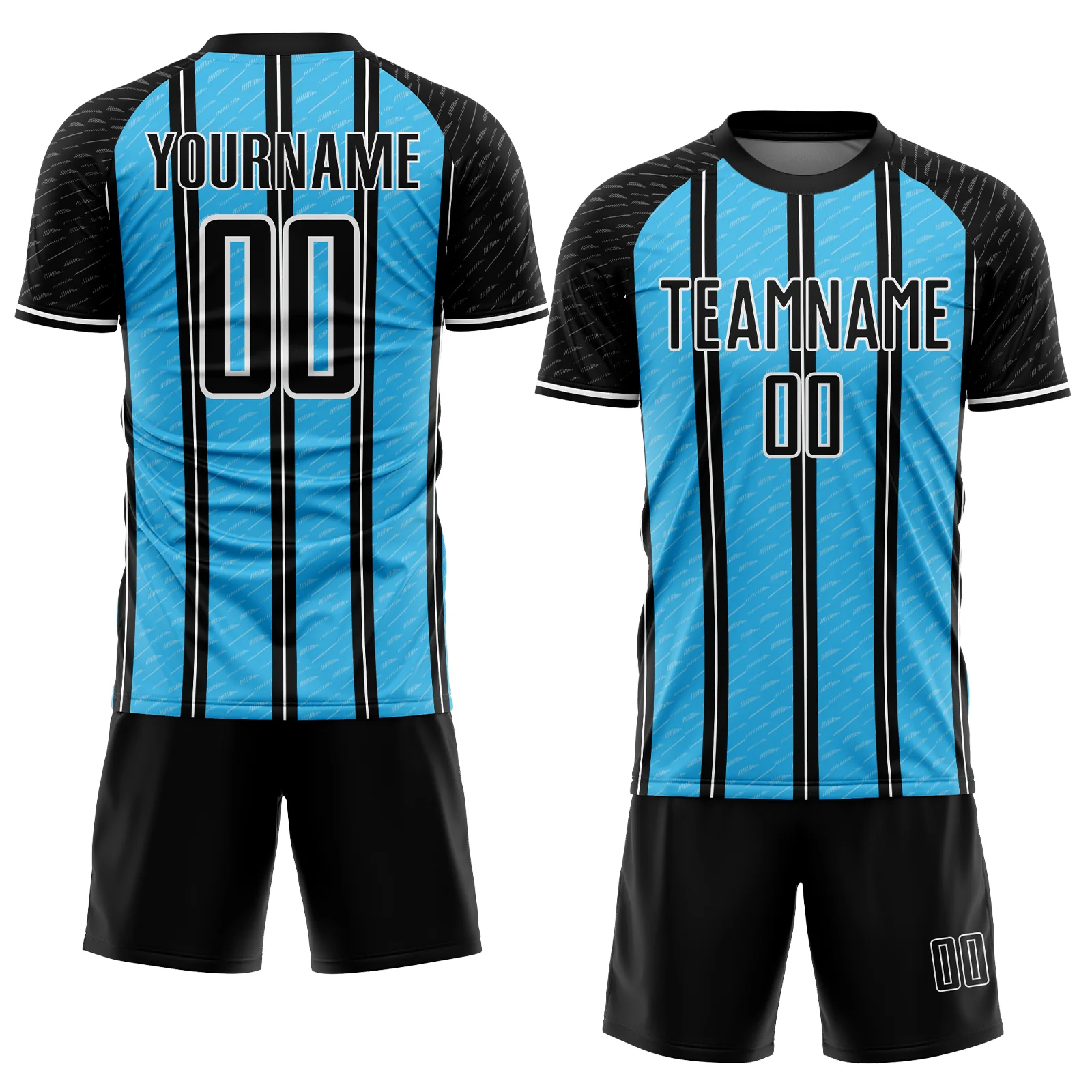 Custom Black Sky Blue-White Line Sublimation Soccer Uniform Jersey - Image 2