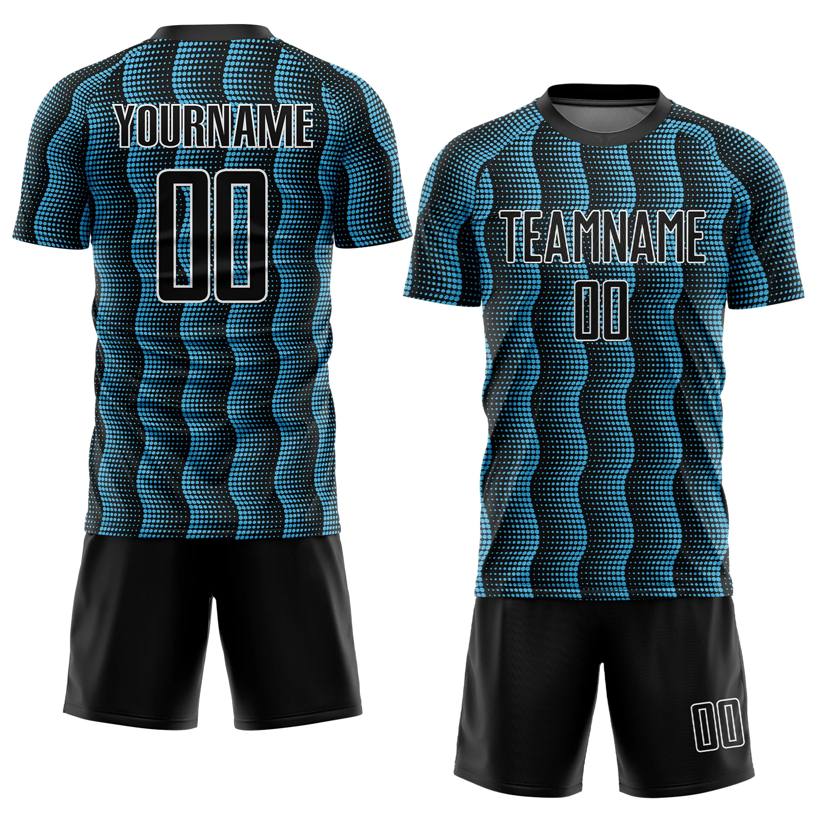Custom Black Sky Blue-White Geometric Shape Sublimation Soccer Uniform Jersey - Image 2