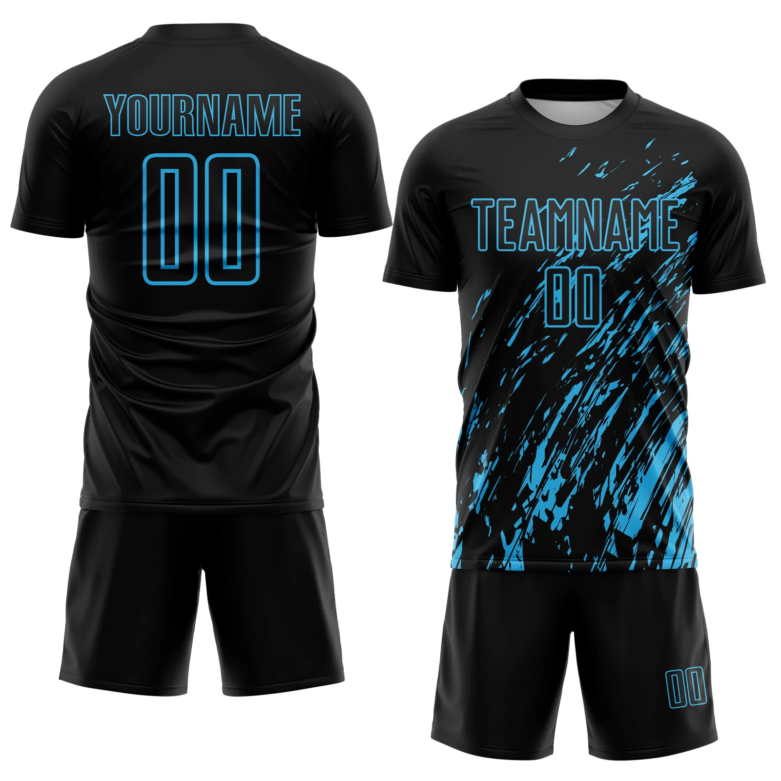 Custom Black Sky Blue Splash Sublimation Soccer Uniform Jersey - Image 2