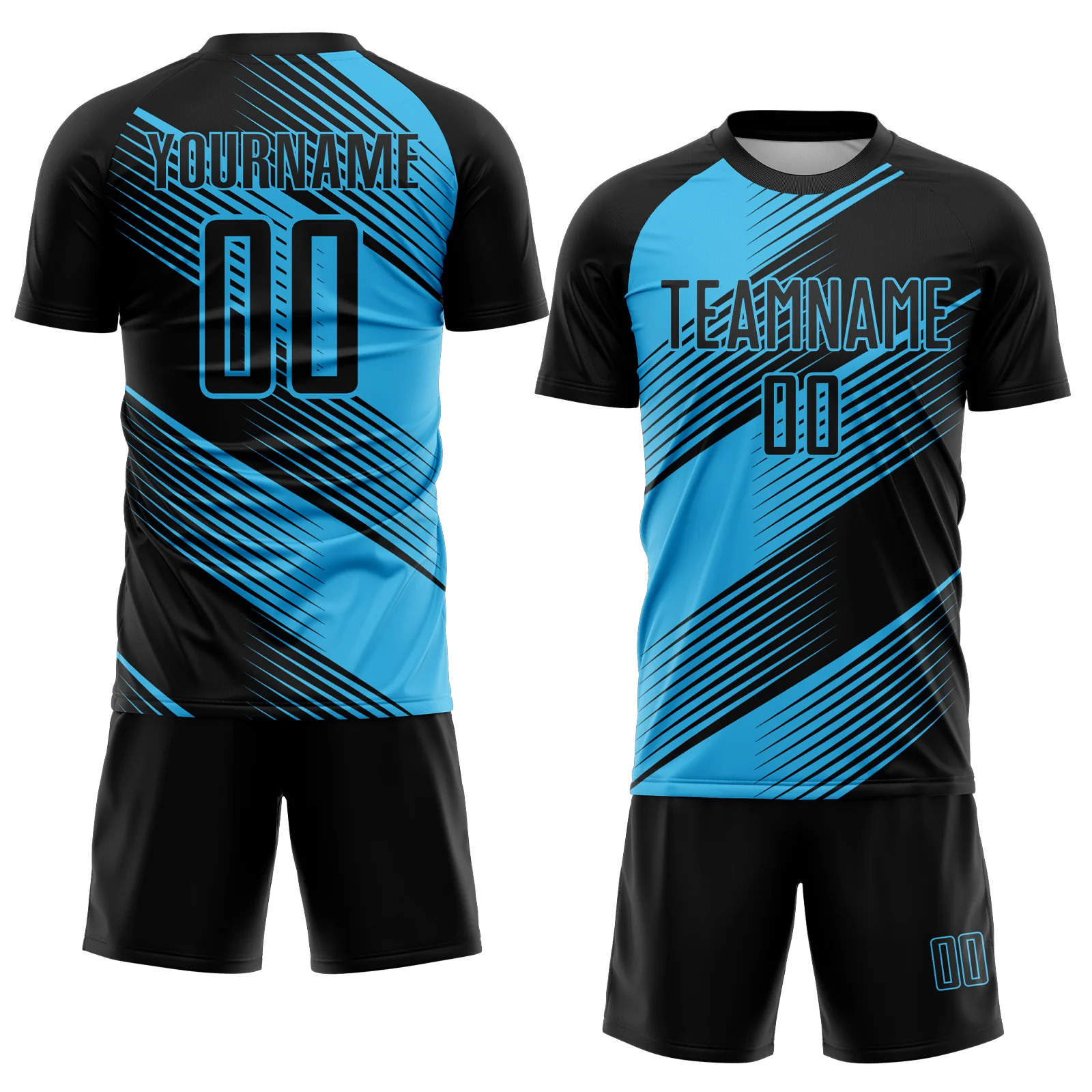 Custom Black Sky Blue Line Sublimation Soccer Uniform Jersey - Image 2