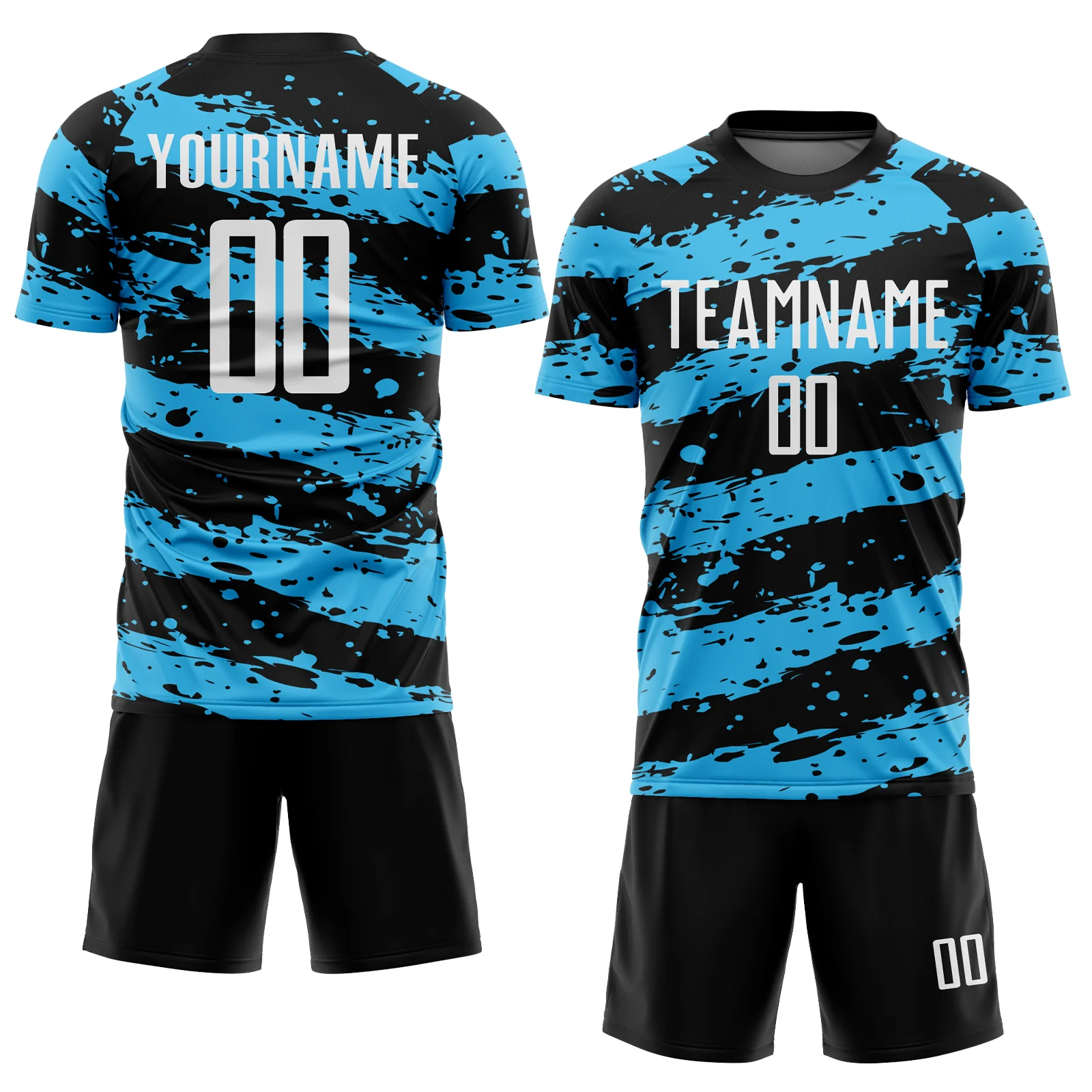 Custom Black White-Sky Blue Splash Sublimation Soccer Uniform Jersey - Image 2