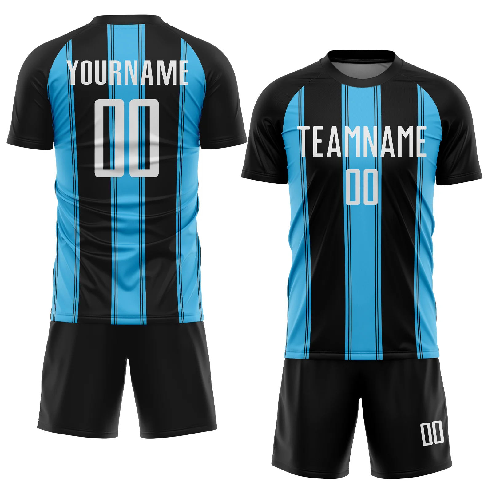 Custom Black White-Sky Blue Line Sublimation Soccer Uniform Jersey - Image 2