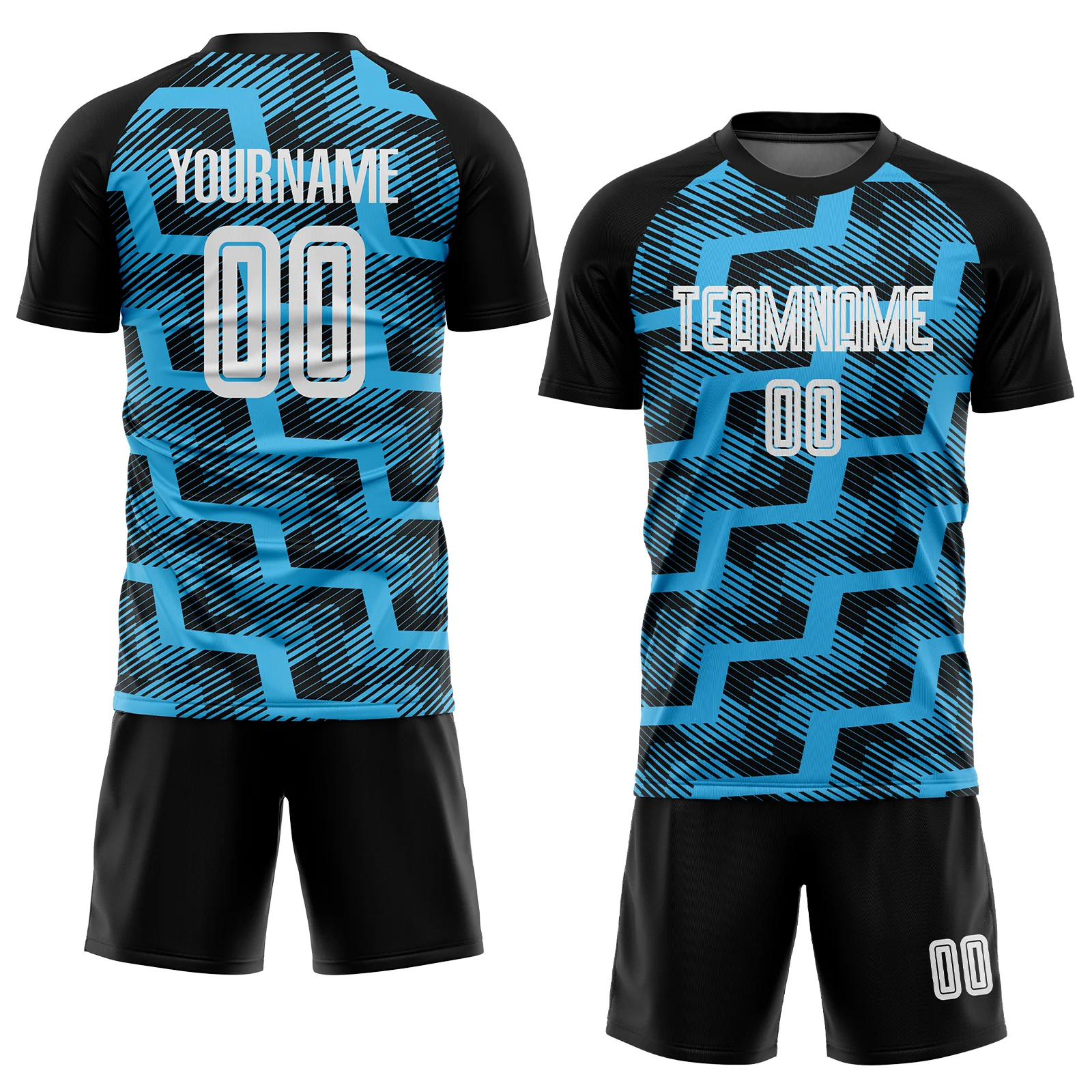 Custom Black White-Sky Blue Line Sublimation Soccer Uniform Jersey - Image 2