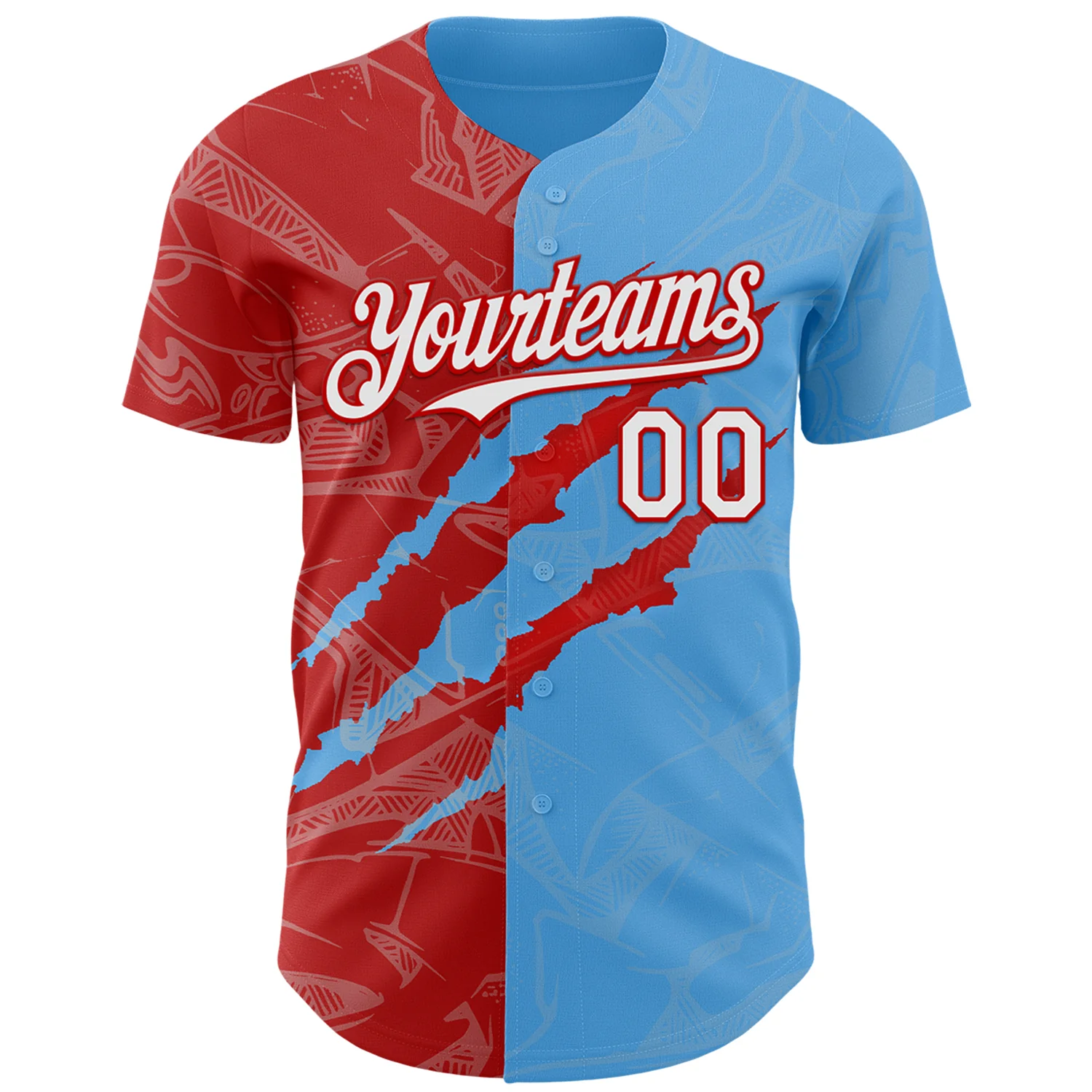 Custom Graffiti Pattern White Sky Blue-Red 3D Scratch Authentic Baseball Jersey - Image 2