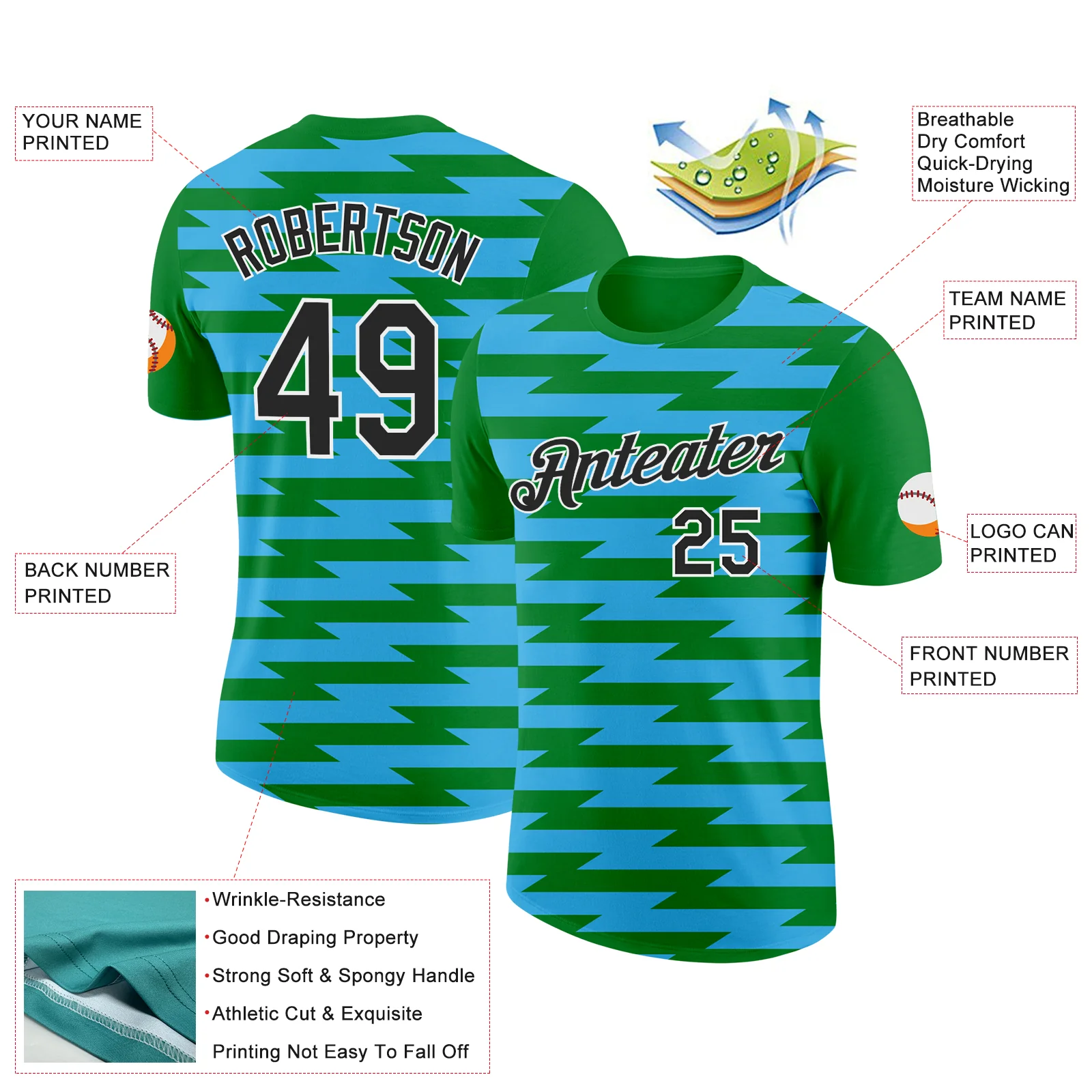 Custom Grass Green Black-Sky Blue 3D Esports Performance T-Shirt - Image 2