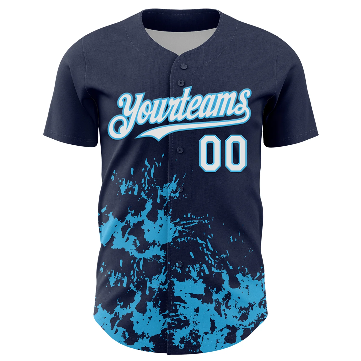 Custom Navy White-Sky Blue Splatter Authentic Baseball Jersey - Image 2