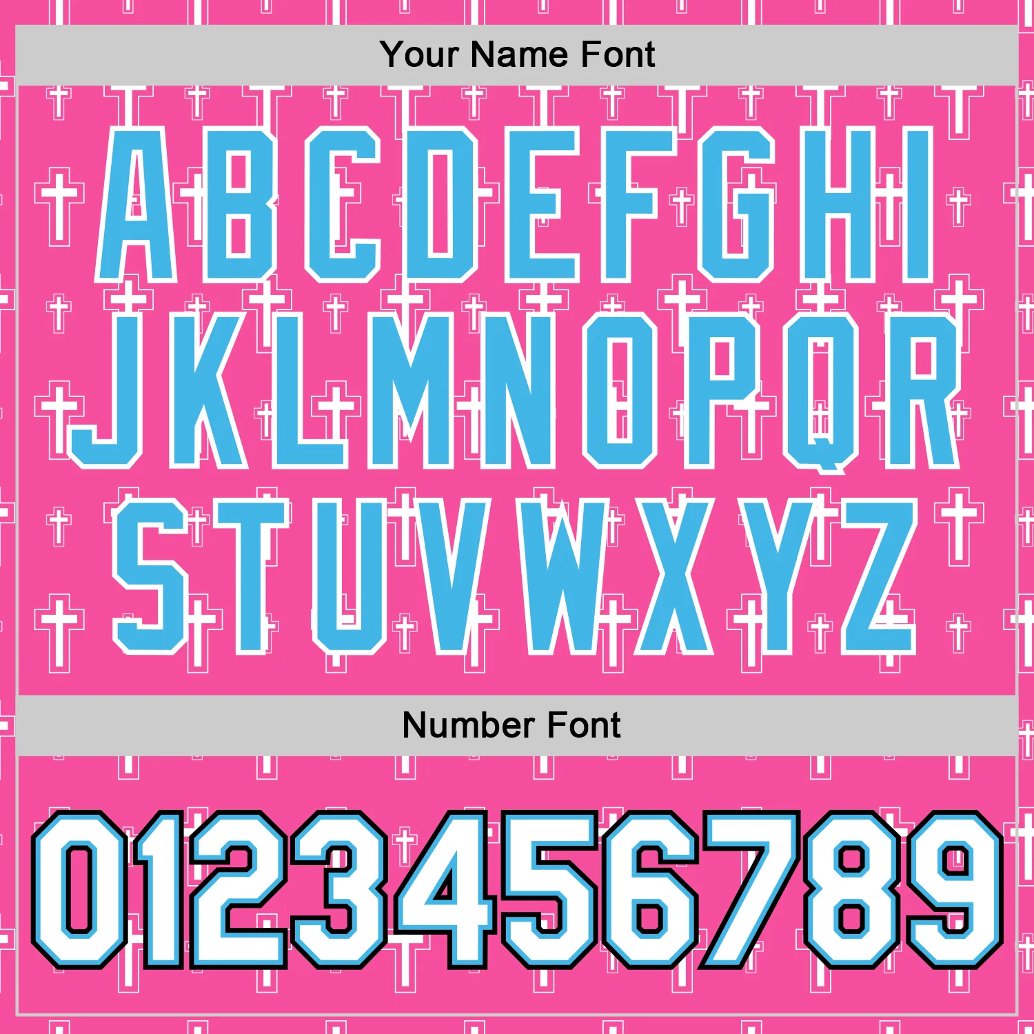 Custom Pink White Sky Blue-Black Gothic Crosses Bomber Full-Snap Varsity Letterman Jacket - Image 6