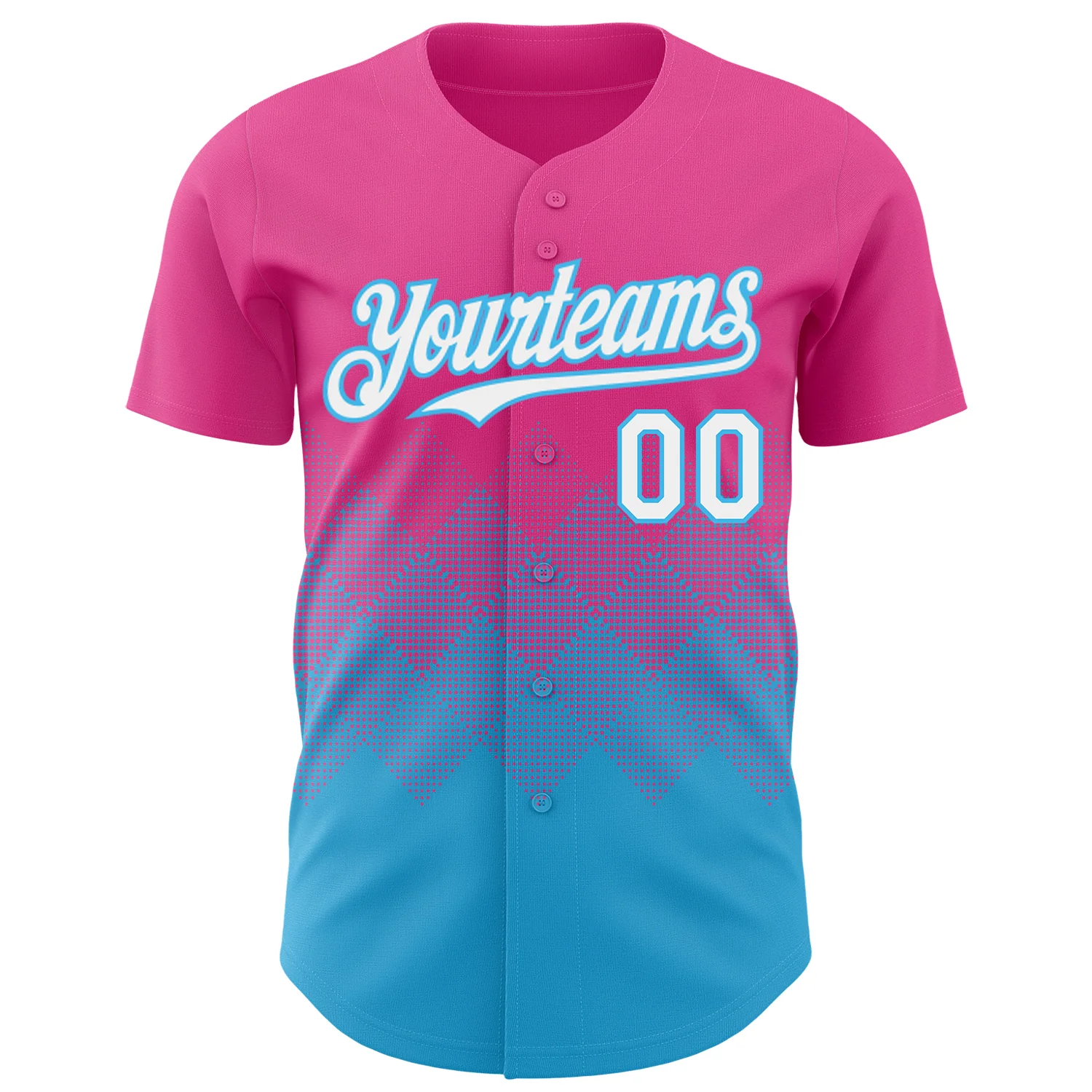 Custom Pink White-Sky Blue 3D Gradient Square Shape Authentic Baseball Jersey - Image 2