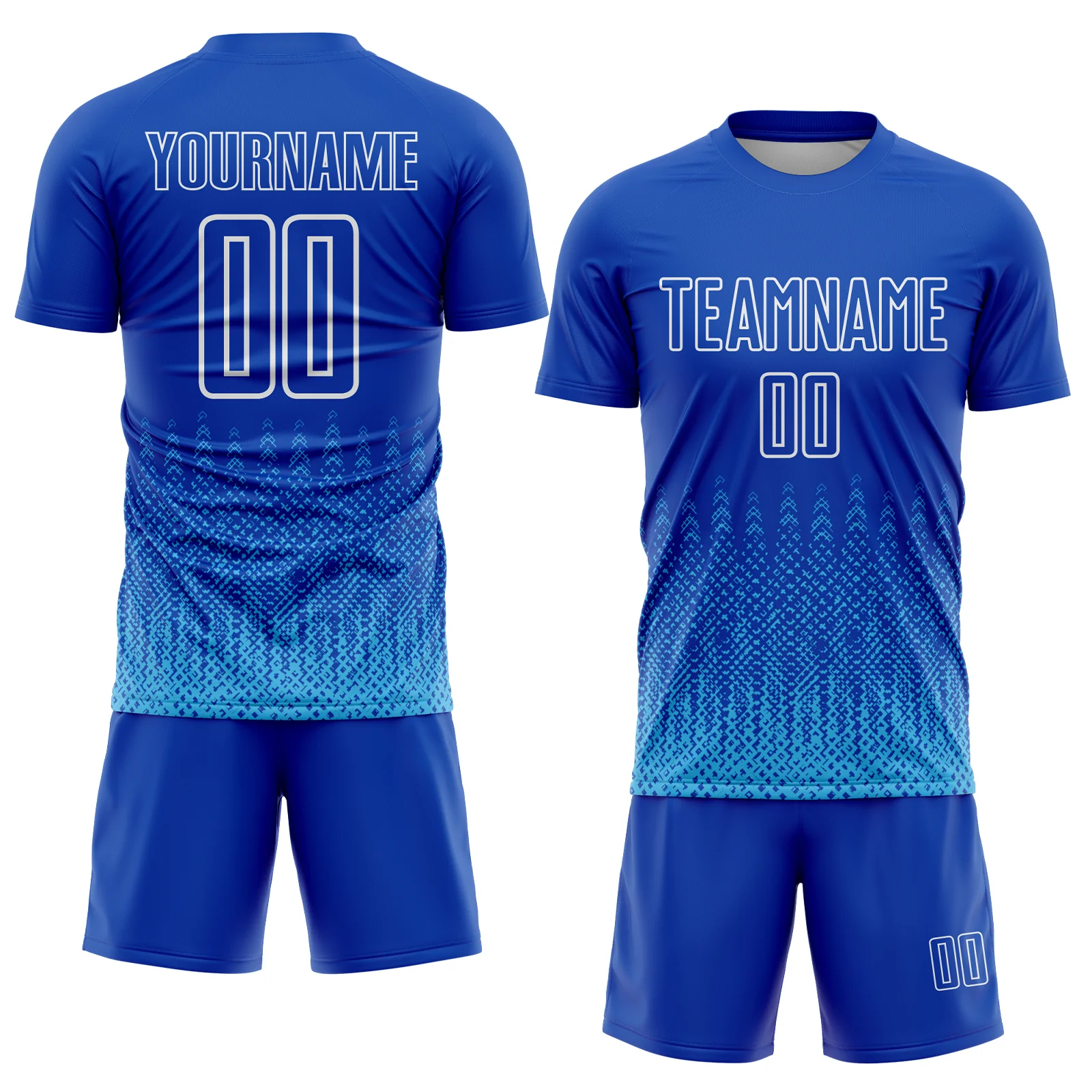 Custom Royal Sky Blue-White Geometric Shape Sublimation Soccer Uniform Jersey - Image 2