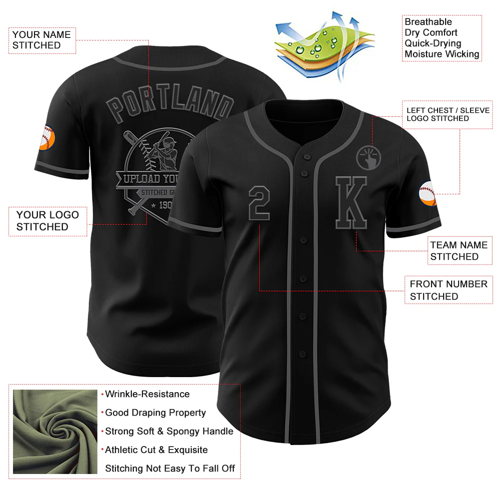 Custom Black Steel Gray Authentic Baseball Jersey - Image 6