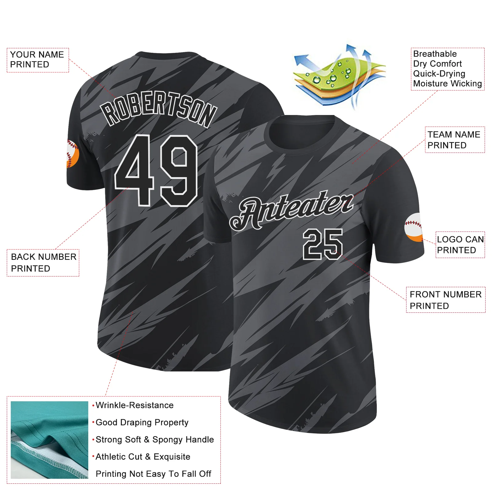 Custom Black Steel Gray-White 3D Esports Performance T-Shirt - Image 2