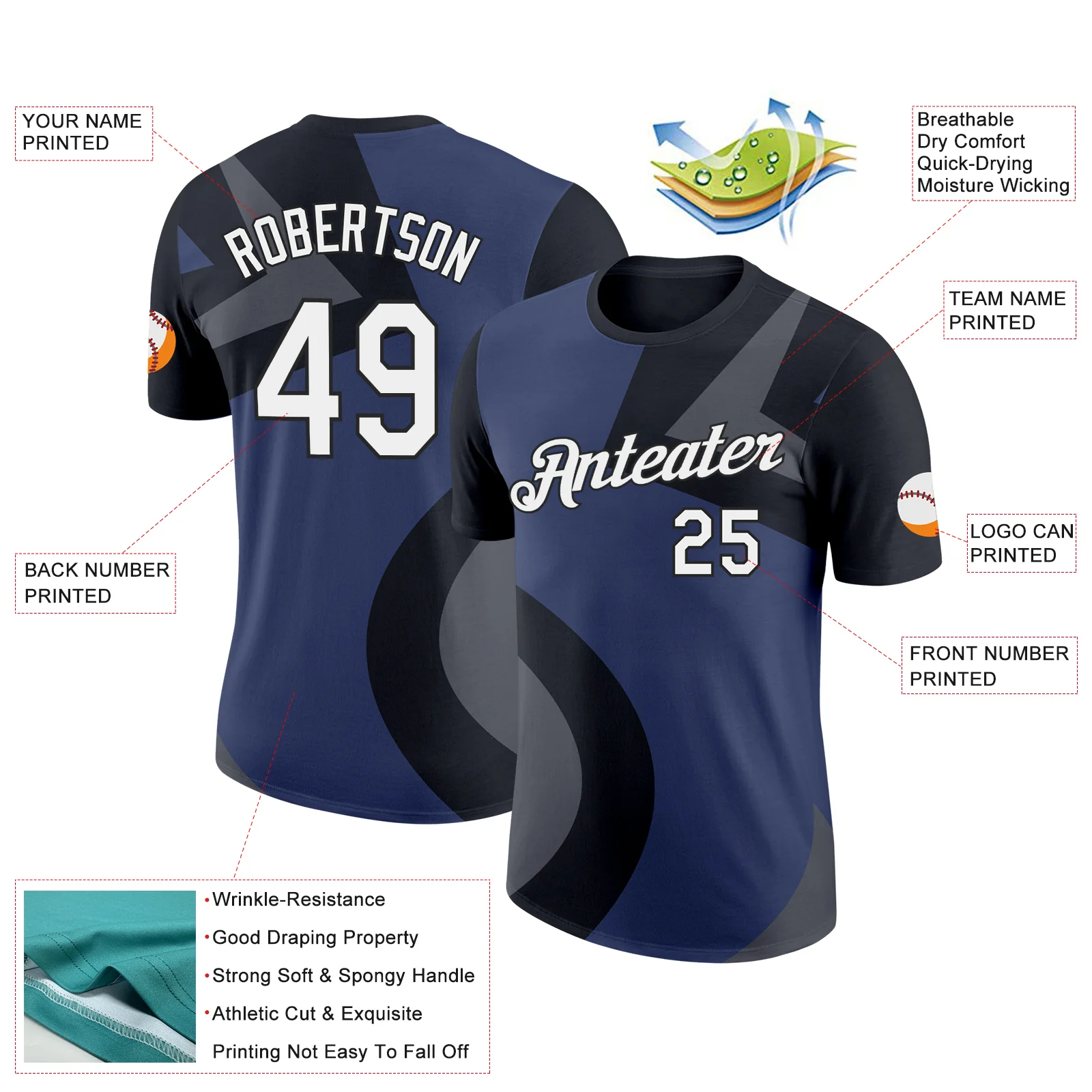Custom Black Steel Gray-Navy 3D Esports Performance T-Shirt - Image 2