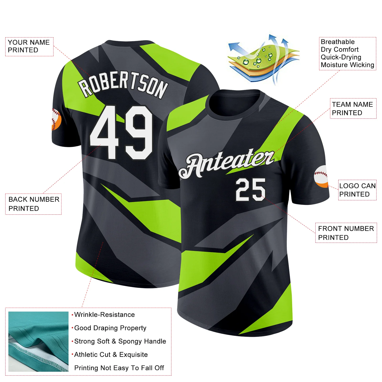 Custom Black Steel Gray-Neon Green 3D Esports Performance T-Shirt - Image 2