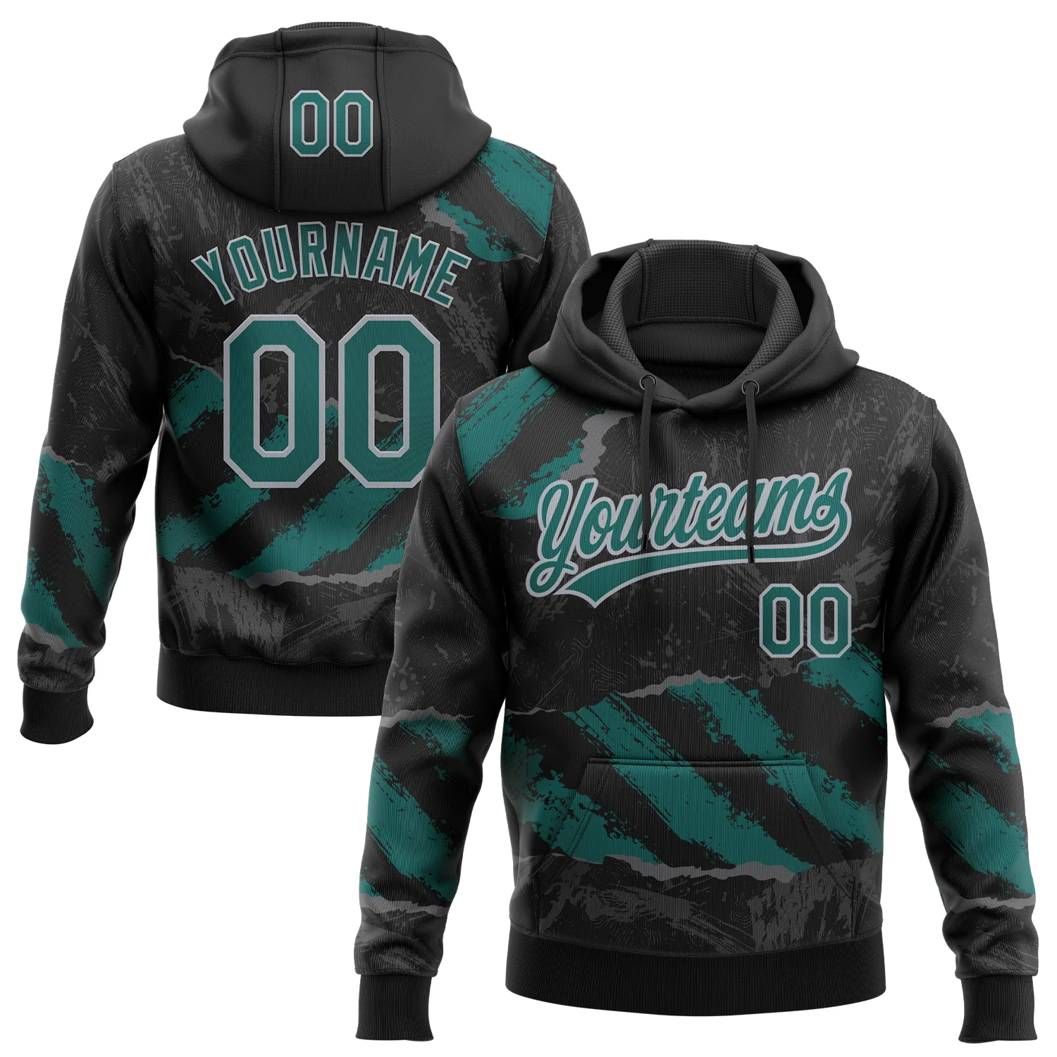 Custom Stitched Black Midnight Green Steel Gray-Gray 3D Pattern Design Splash Sports Pullover Sweatshirt Hoodie