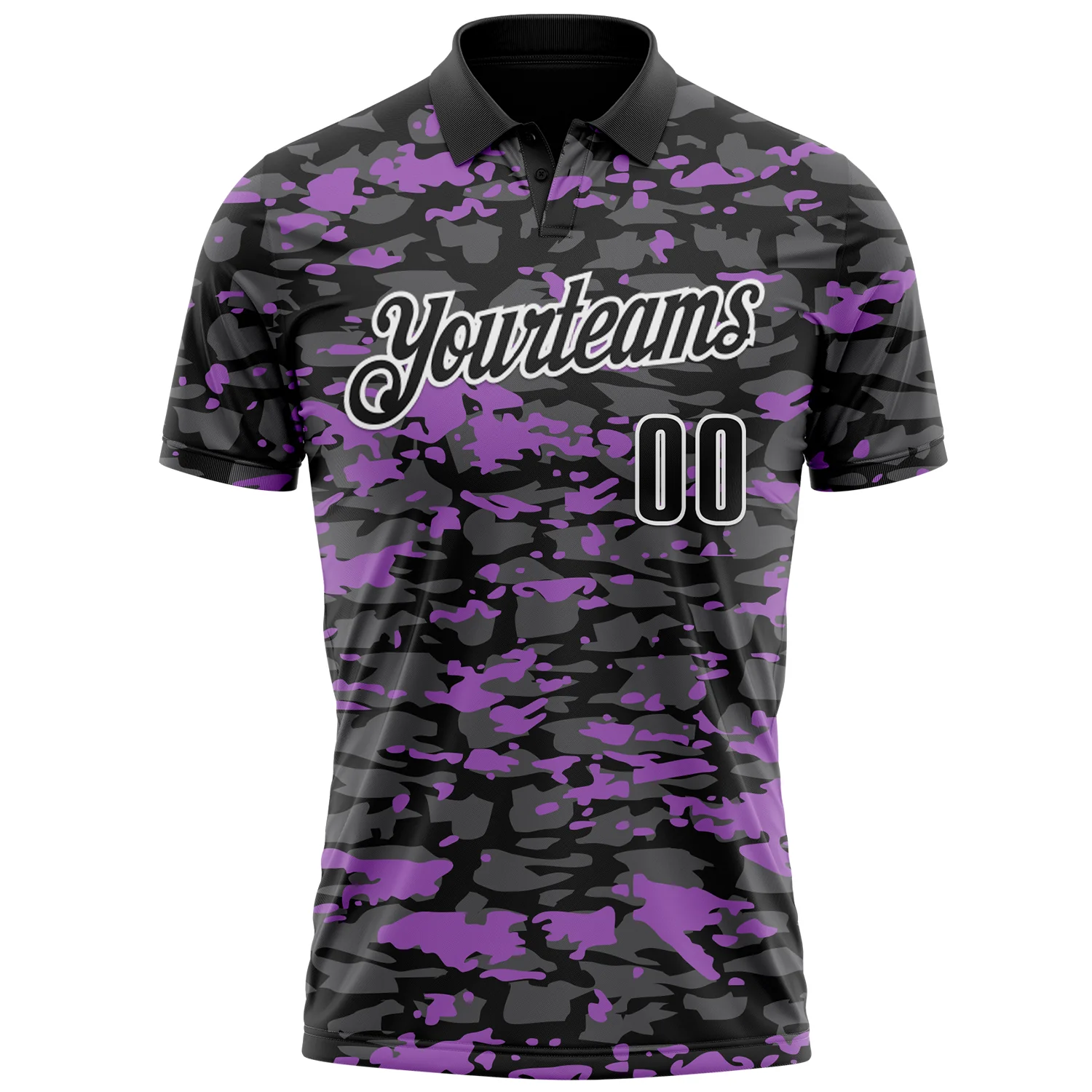 Custom Black Steel Gray Medium Purple-White 3D Pattern Design Splash Performance Polo Shirt - Image 2
