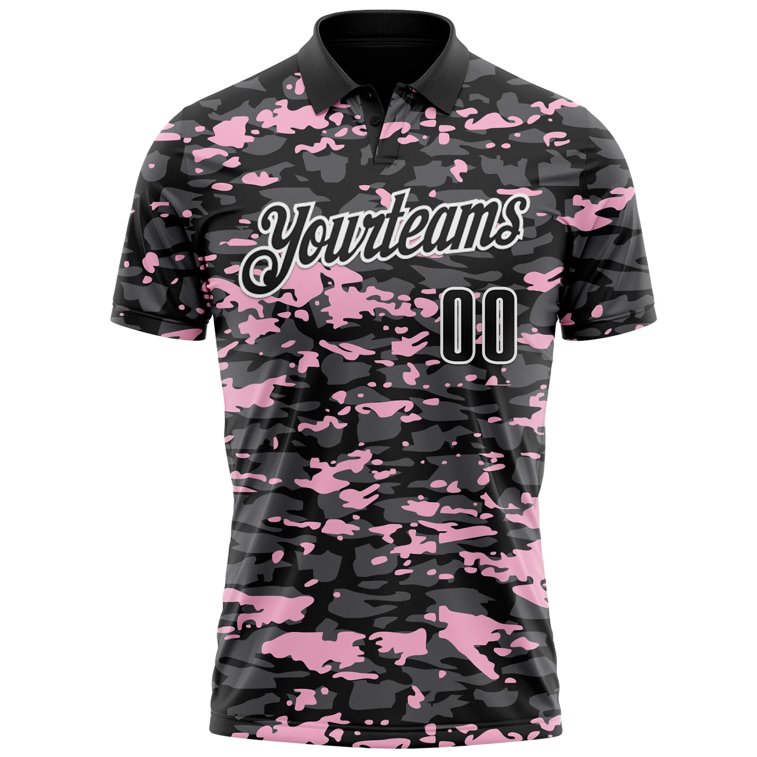 Custom Black Steel Gray Light Pink-White 3D Pattern Design Splash Performance Polo Shirt - Image 2