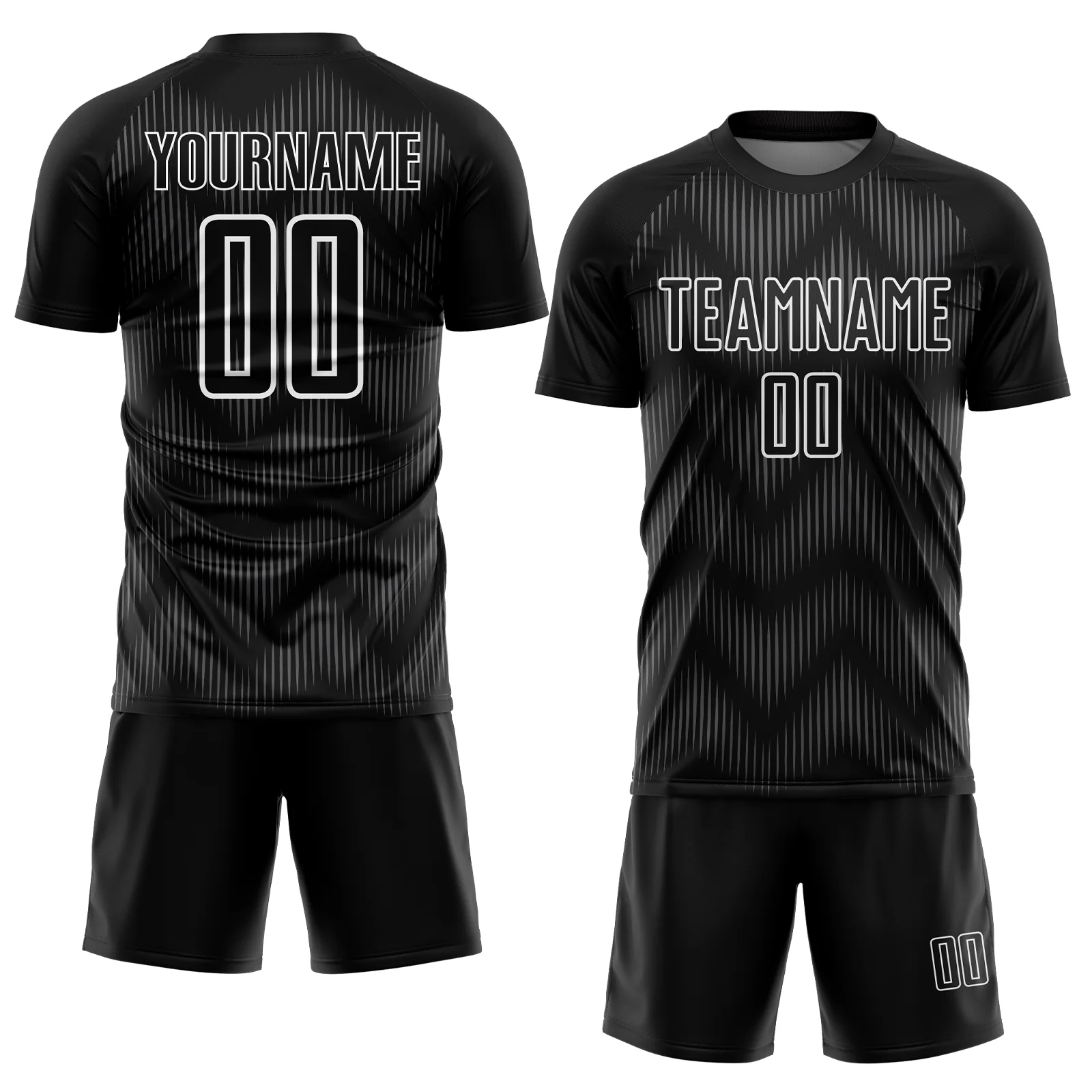 Custom Black Steel Gray-White Line Sublimation Soccer Uniform Jersey - Image 2