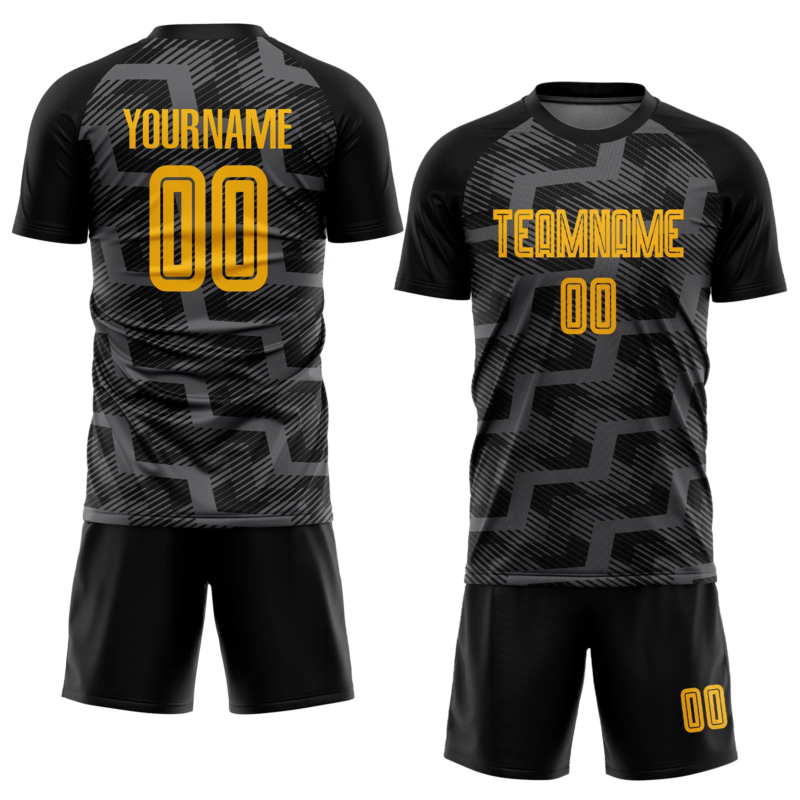 Custom Black Gold-Steel Gray Line Sublimation Soccer Uniform Jersey - Image 2