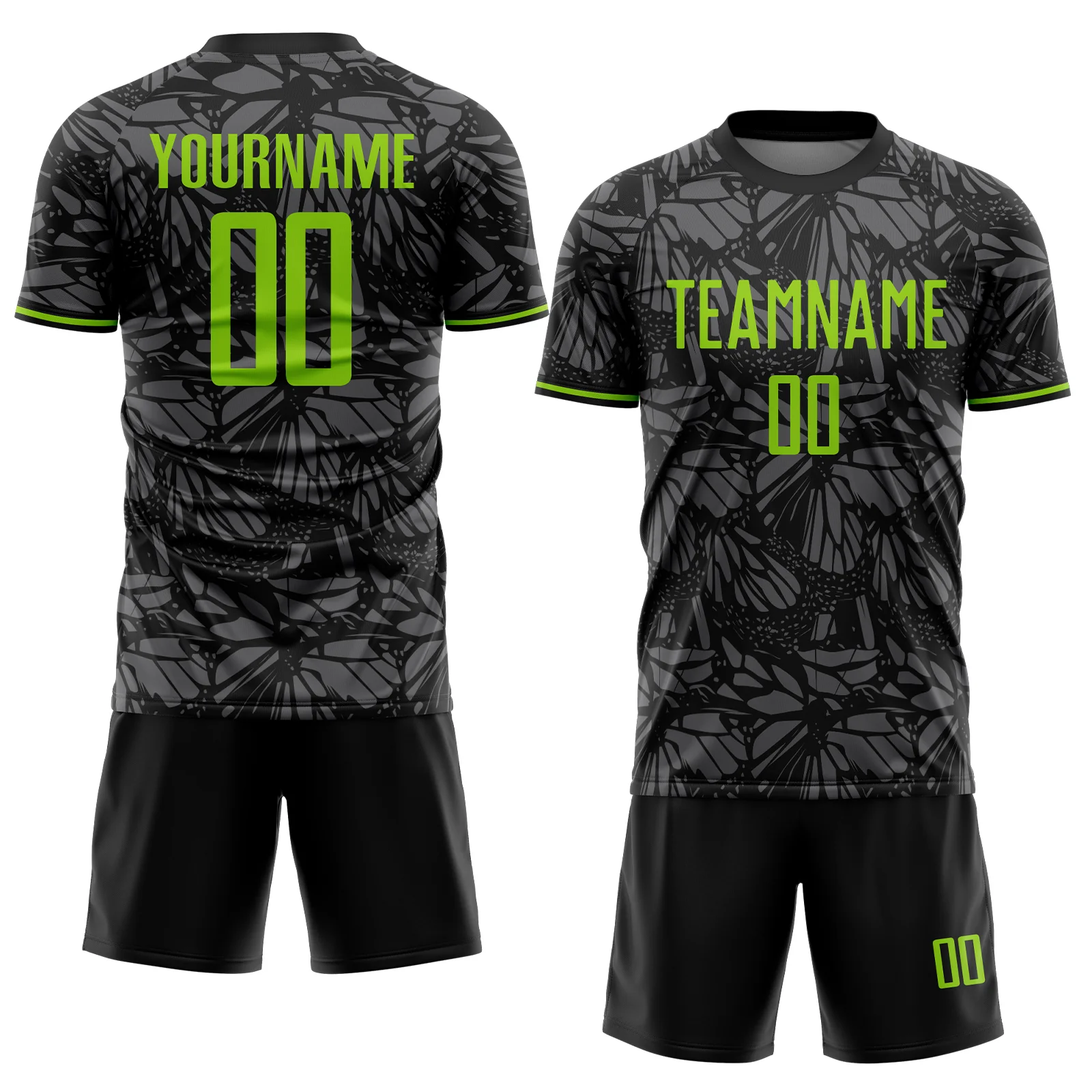 Custom Black Neon Green-Steel Gray Colombia Butterfly Wings Pattern Sublimation Soccer Uniform Jersey - Image 2