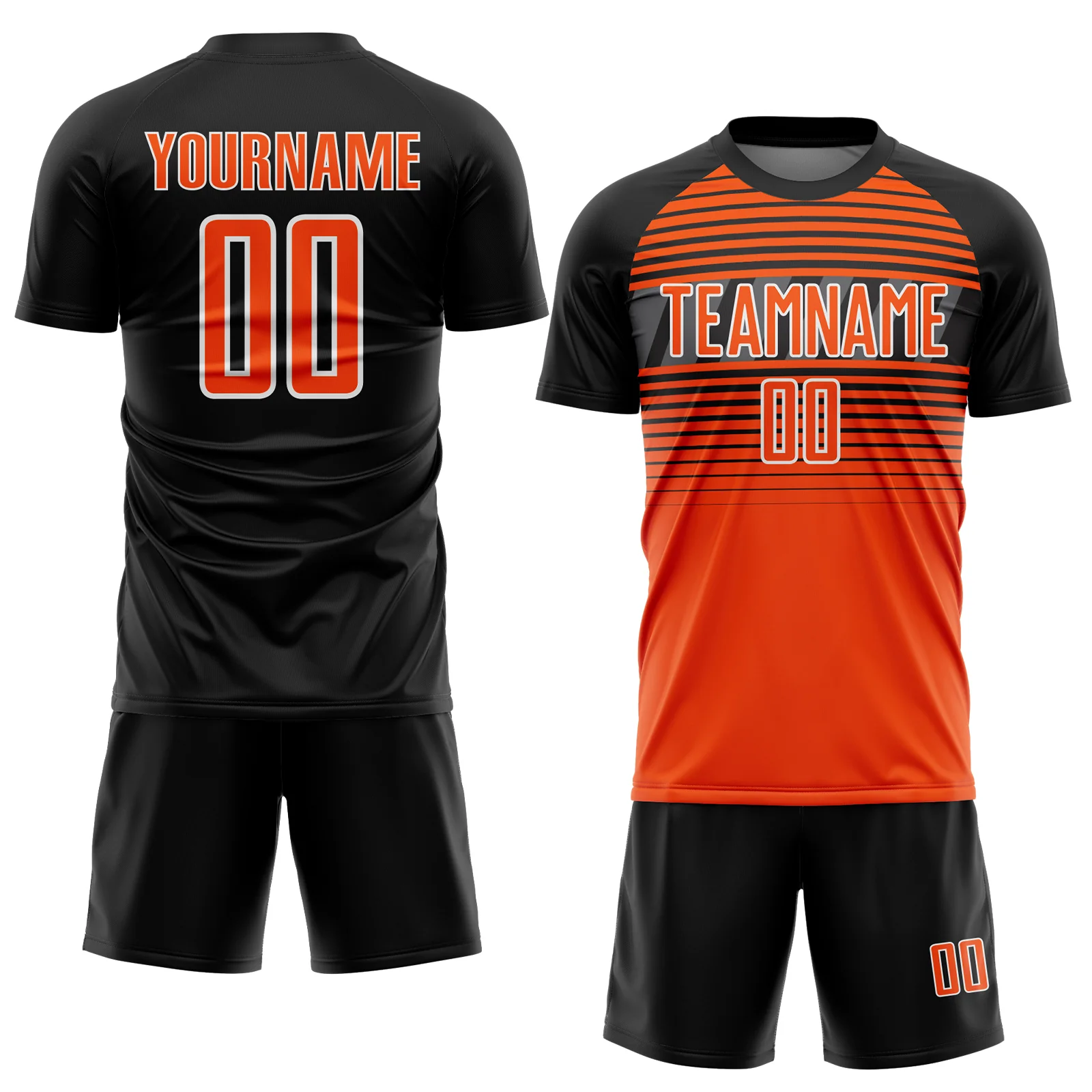 Custom Black Orange Steel Gray-White Gradient Horizontal Stripes Sublimation Soccer Uniform Jersey - Image 2