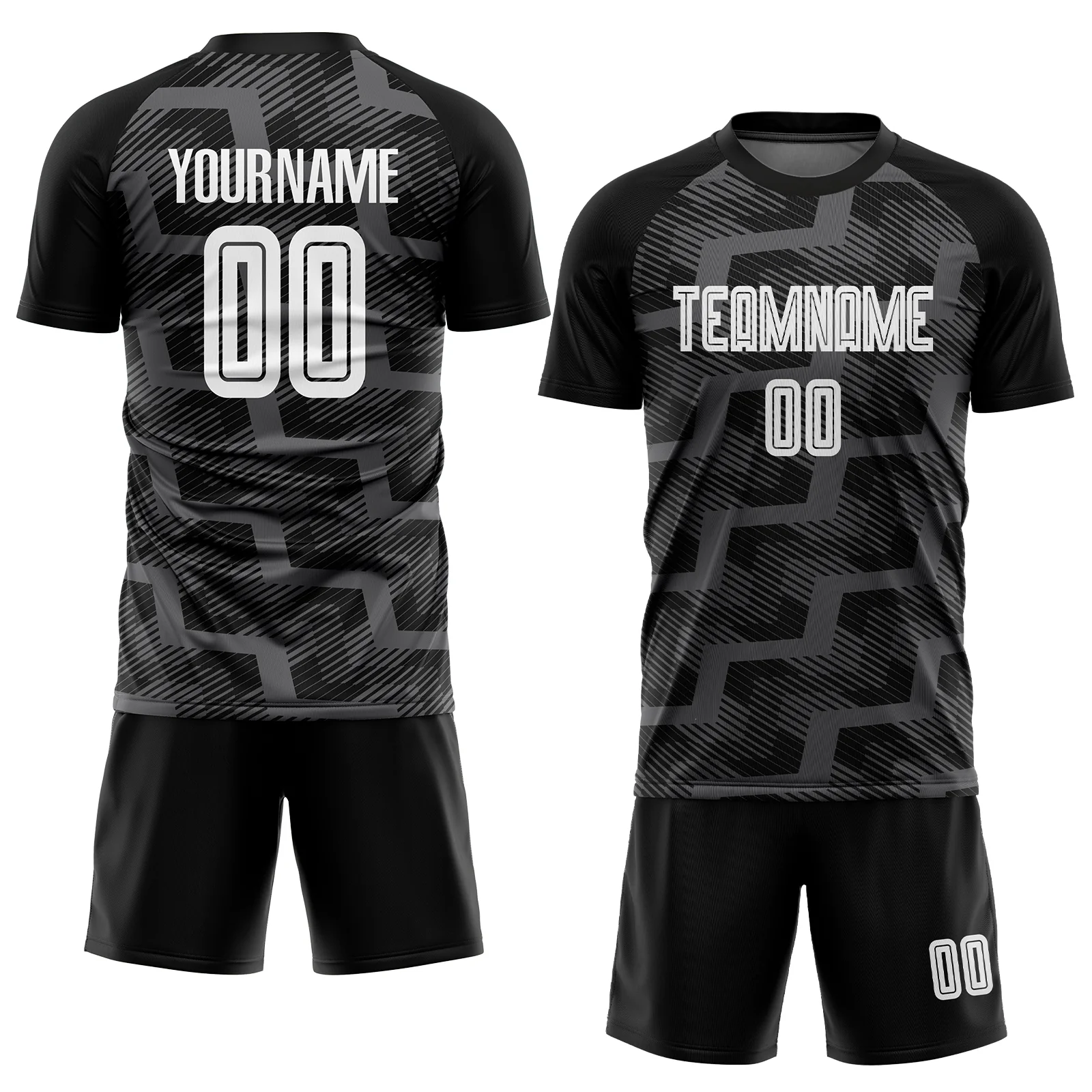 Custom Black White-Steel Gray Line Sublimation Soccer Uniform Jersey - Image 2