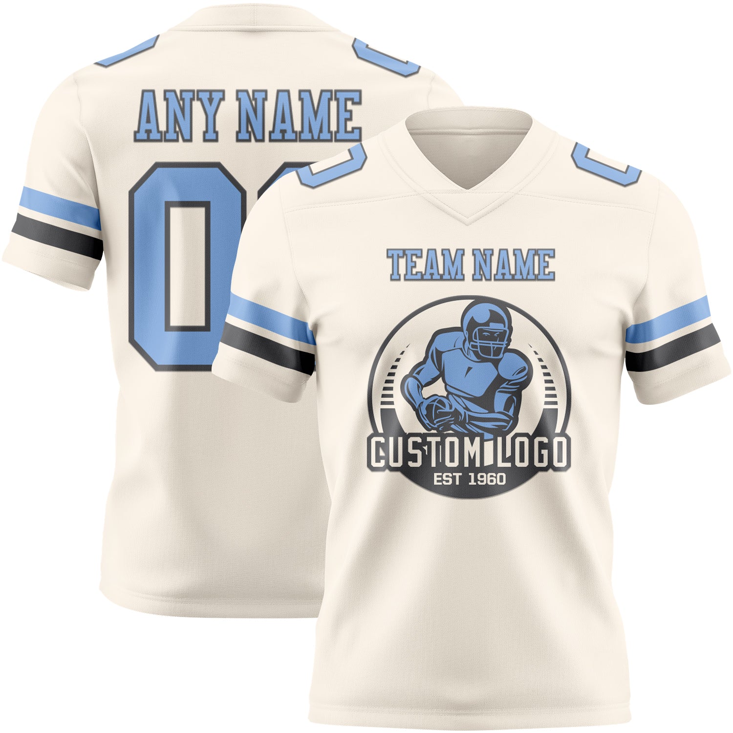 Custom Cream Light Blue-Steel Gray Authentic Football Jersey - Image 2