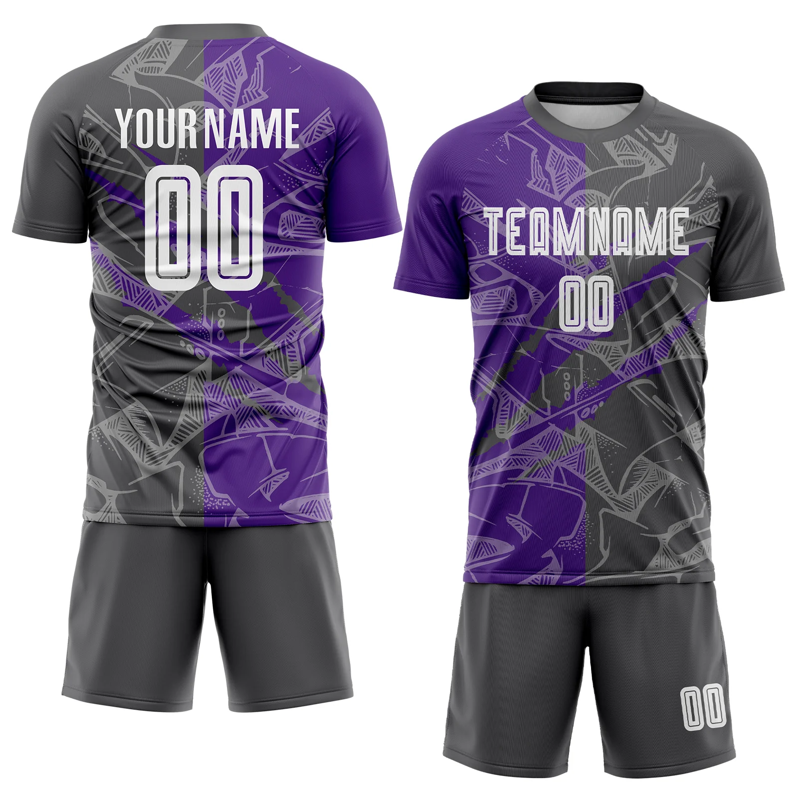Custom Graffiti Pattern Steel Gray-Purple Scratch Sublimation Soccer Uniform Jersey - Image 2