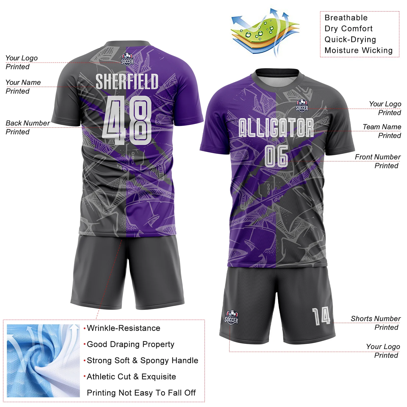Custom Graffiti Pattern Steel Gray-Purple Scratch Sublimation Soccer Uniform Jersey - Image 4