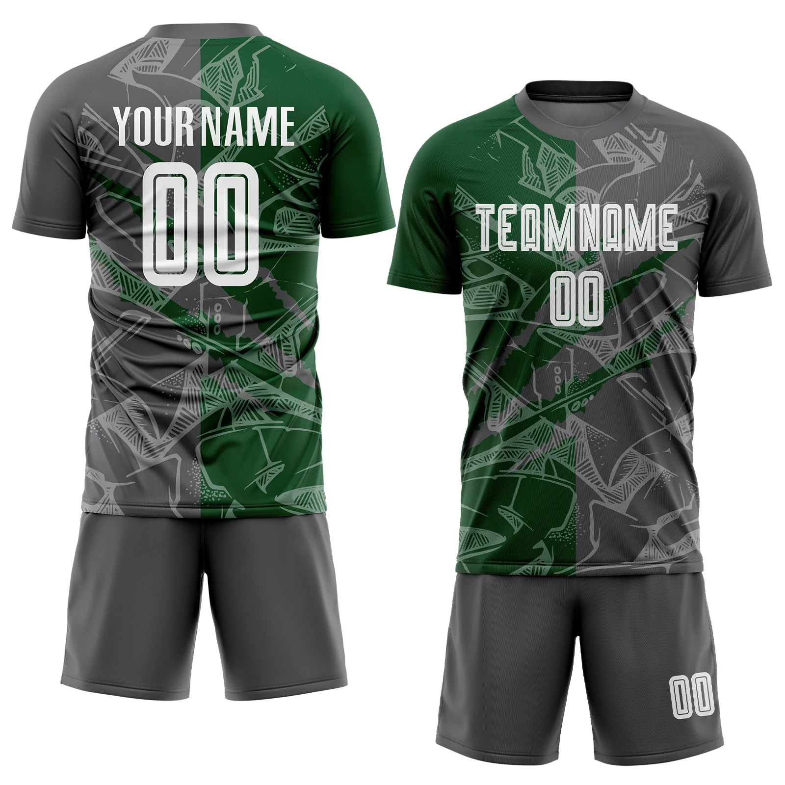 Custom Graffiti Pattern Steel Gray-Green Scratch Sublimation Soccer Uniform Jersey - Image 2
