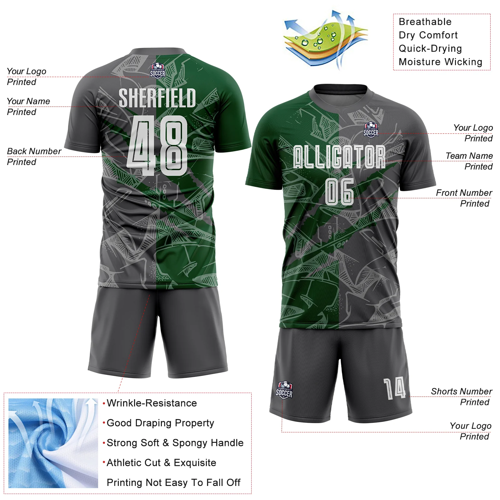 Custom Graffiti Pattern Steel Gray-Green Scratch Sublimation Soccer Uniform Jersey - Image 4