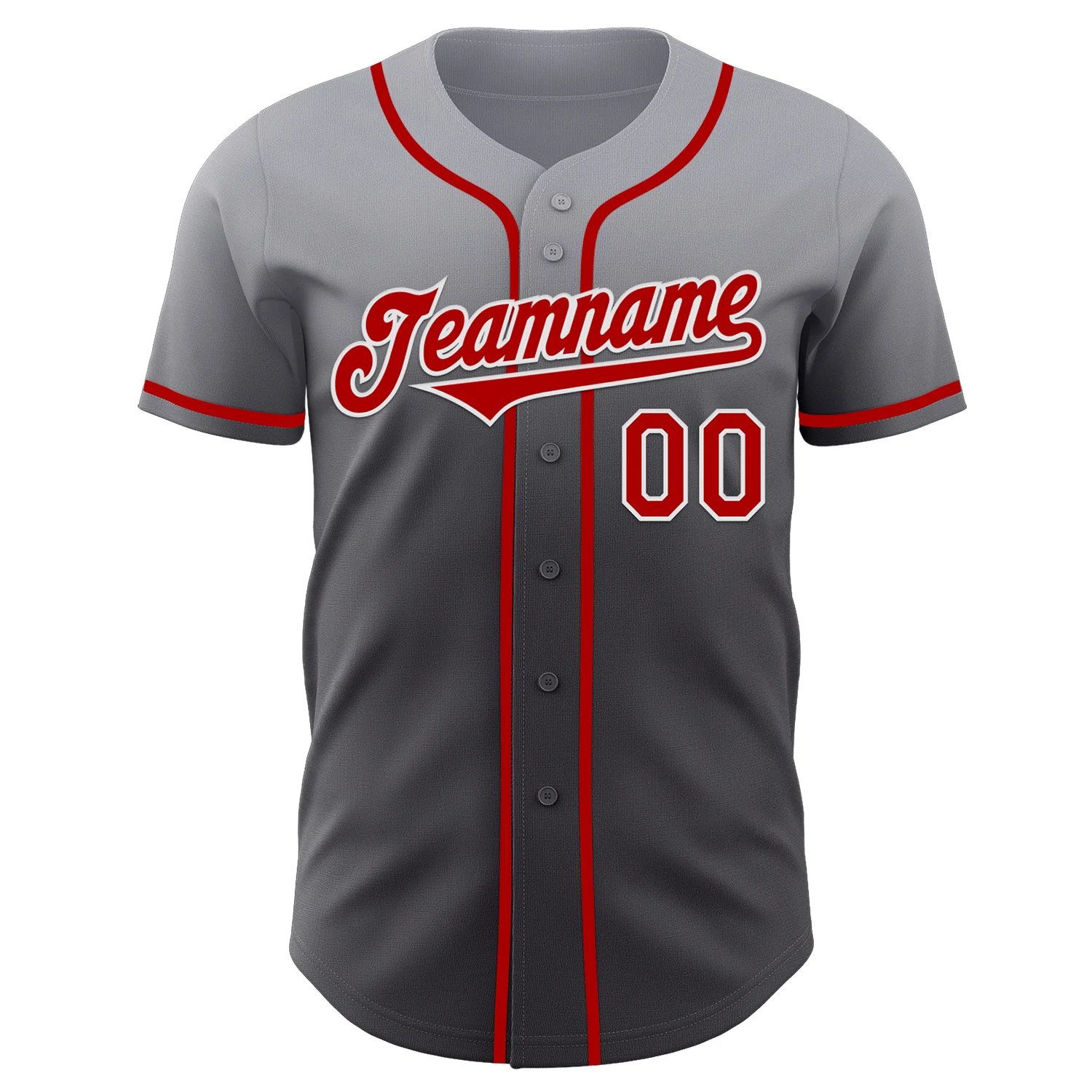 Custom Gray Red Steel Gray-White Authentic Fade Fashion Baseball Jersey - Image 2