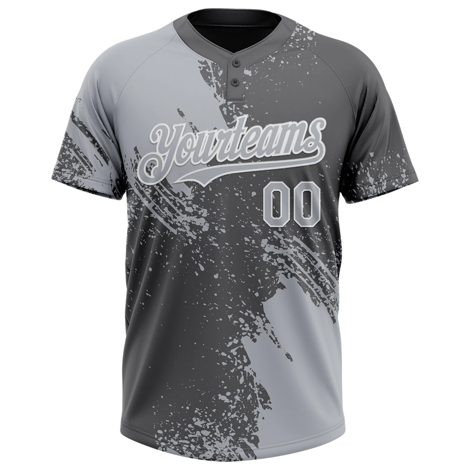 Custom Gray Steel Gray-White 3D Pattern Abstract Brush Stroke Two-Button Unisex Softball Jersey - Image 2