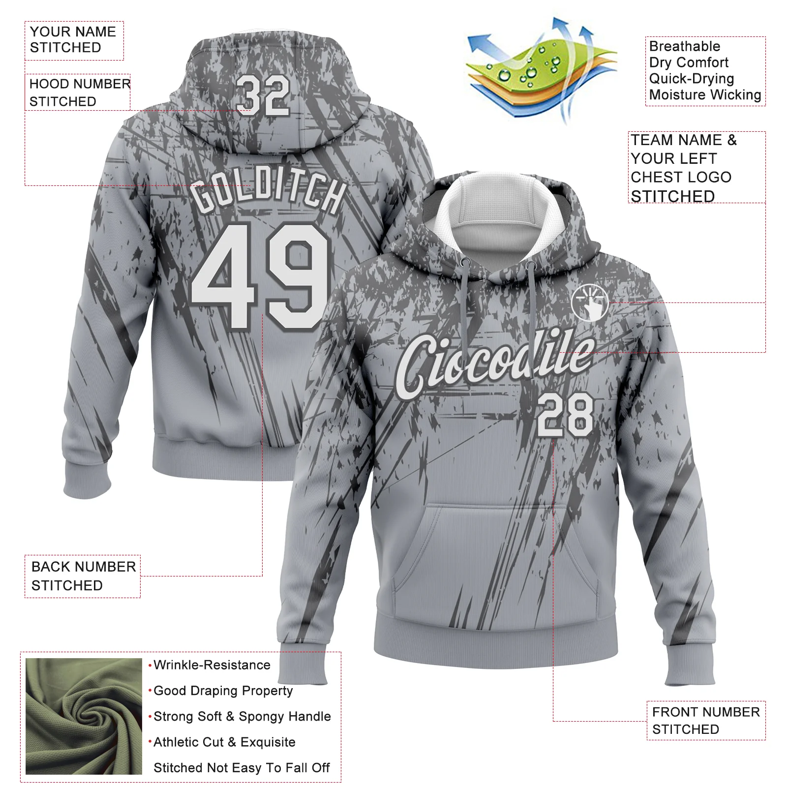 Custom Stitched Gray White-Steel Gray 3D Pattern Design Splash Grunge Art Sports Pullover Sweatshirt Hoodie - Image 2