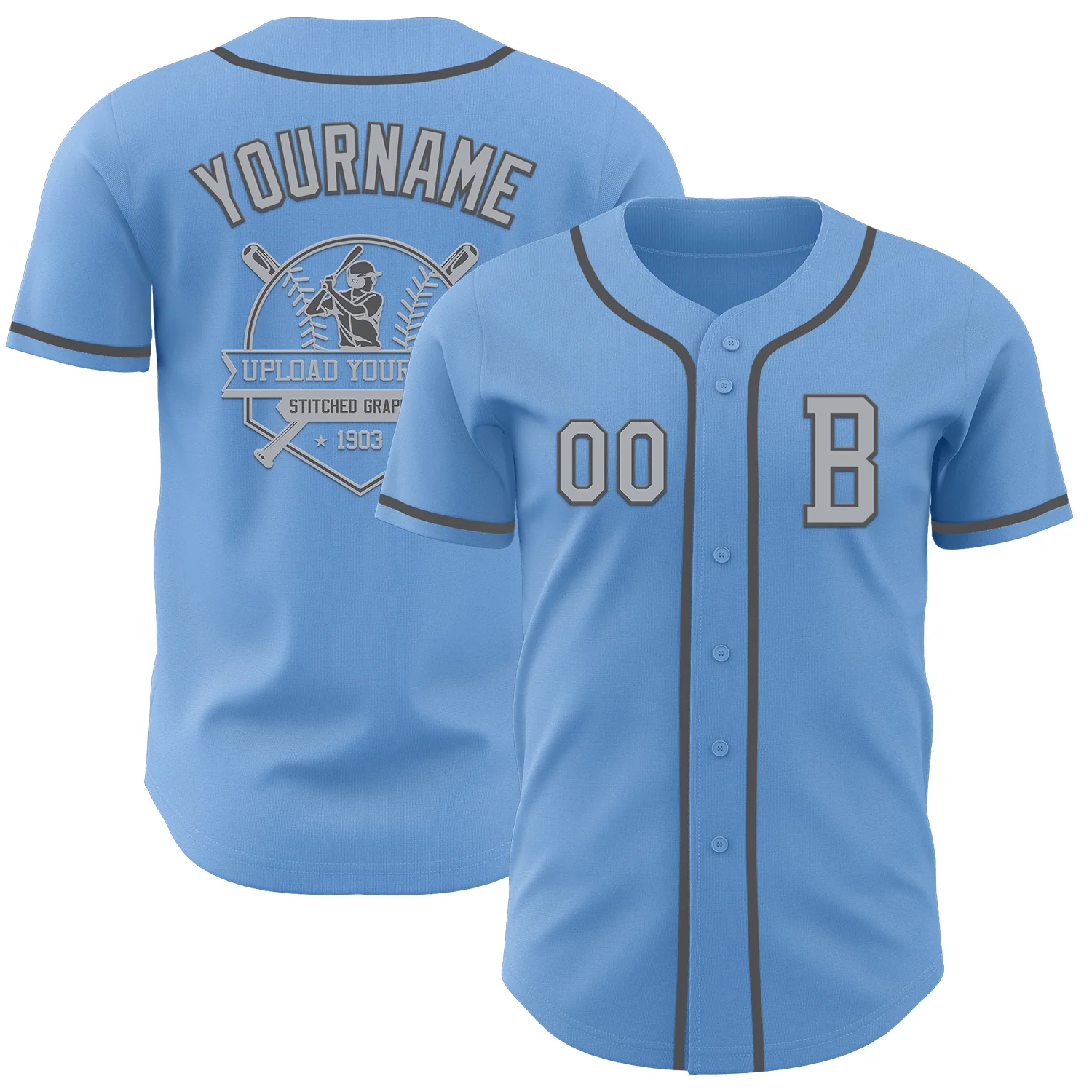 Custom Light Blue Gray-Steel Gray Authentic Baseball Jersey - Image 5