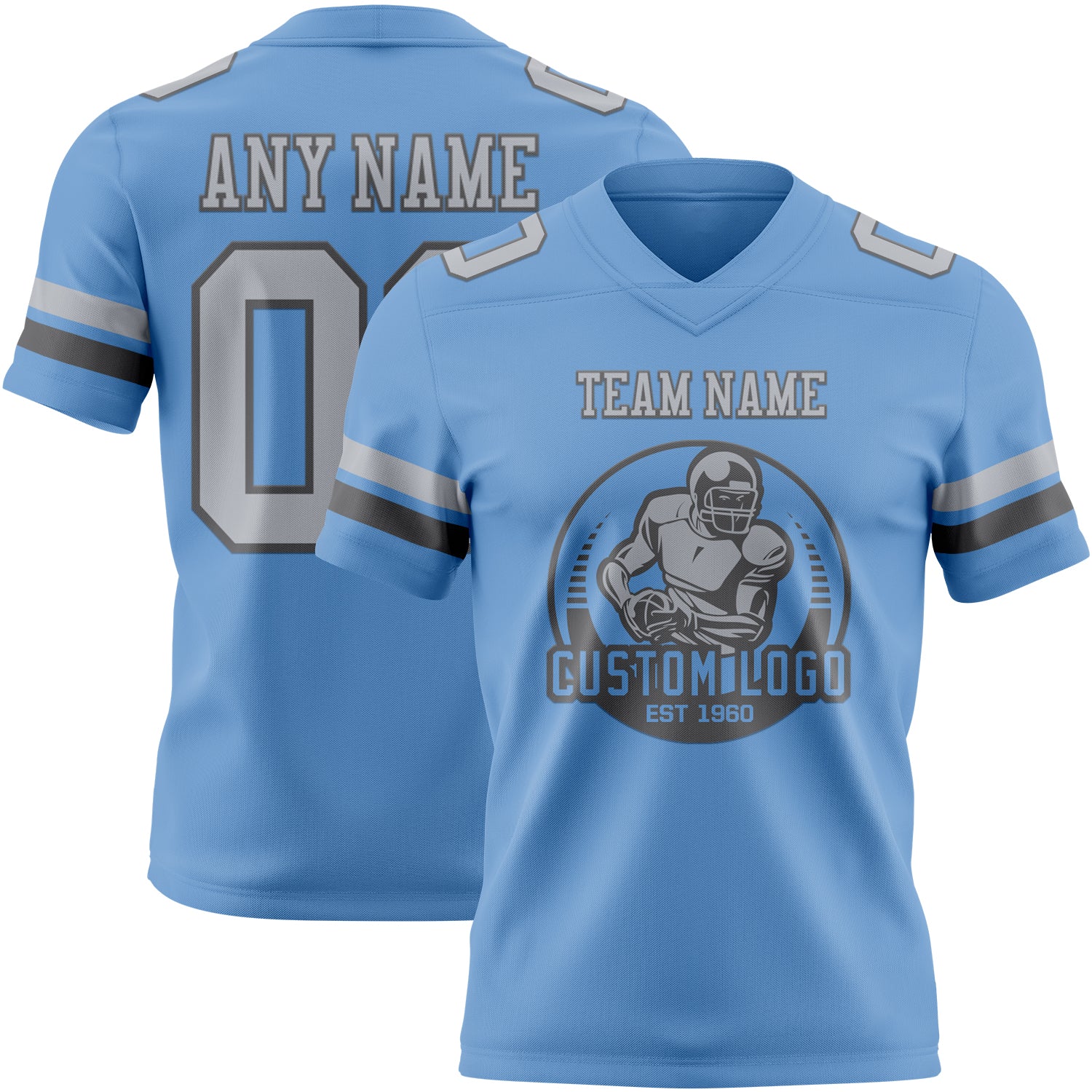 Custom Light Blue Gray-Steel Gray Authentic Football Jersey - Image 2