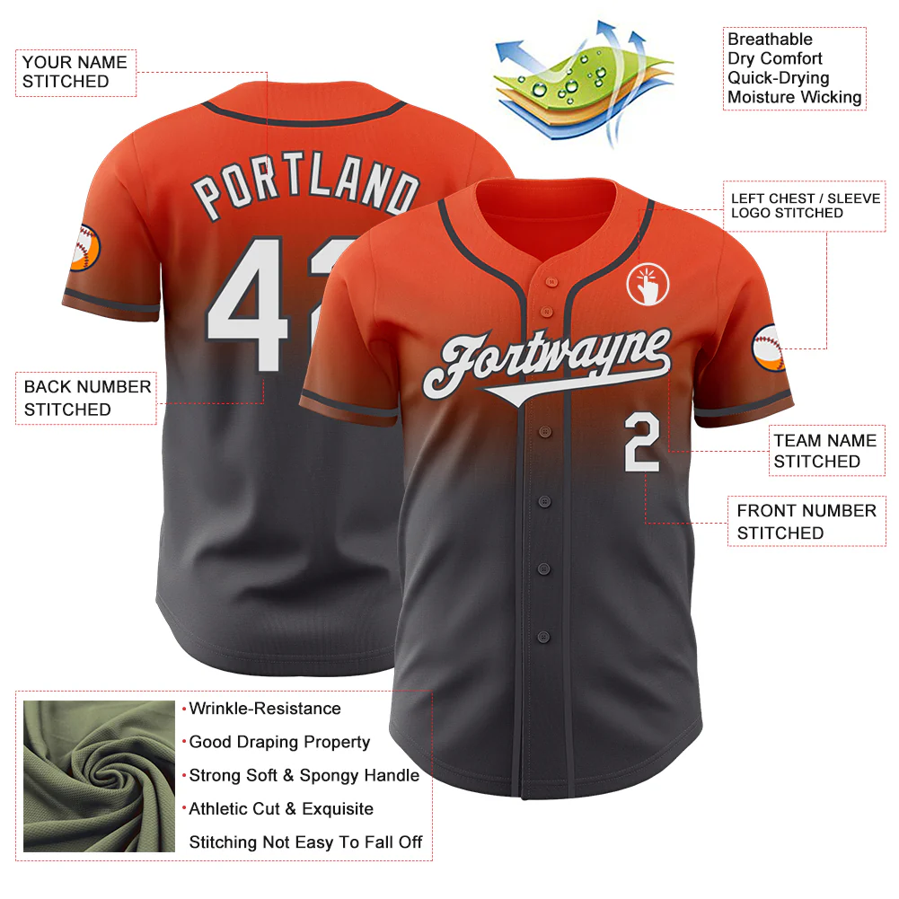 Custom Orange White-Steel Gray Authentic Fade Fashion Baseball Jersey - Image 3