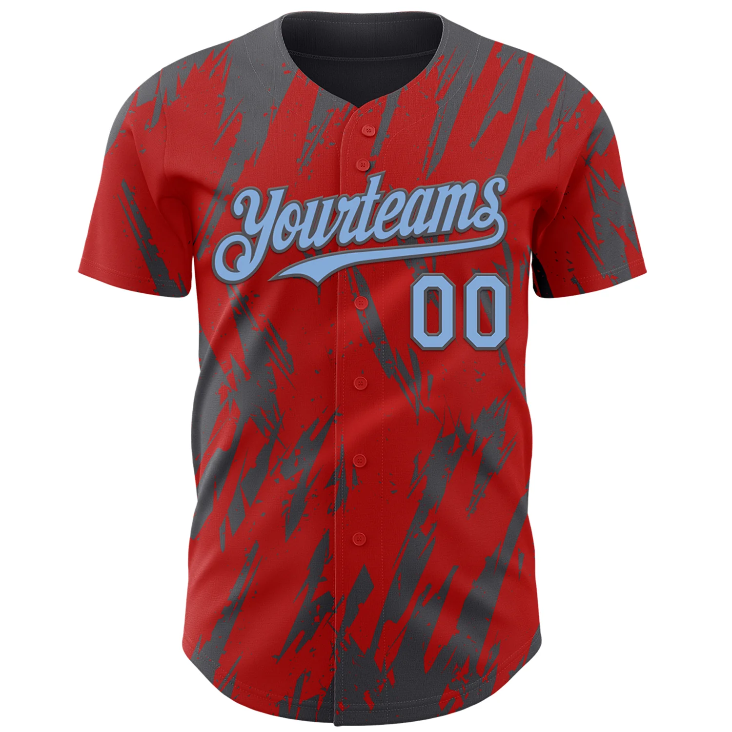 Custom Red Light Blue-Steel Gray Splatter Torn Sharp Brush Stroke Authentic Baseball Jersey - Image 2