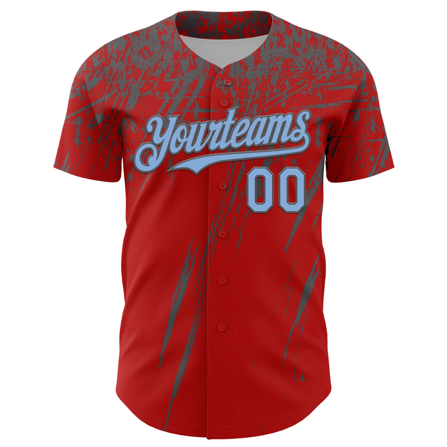 Custom Red Light Blue-Steel Gray Distressed Scratch Brush Stroke Authentic Baseball Jersey - Image 2