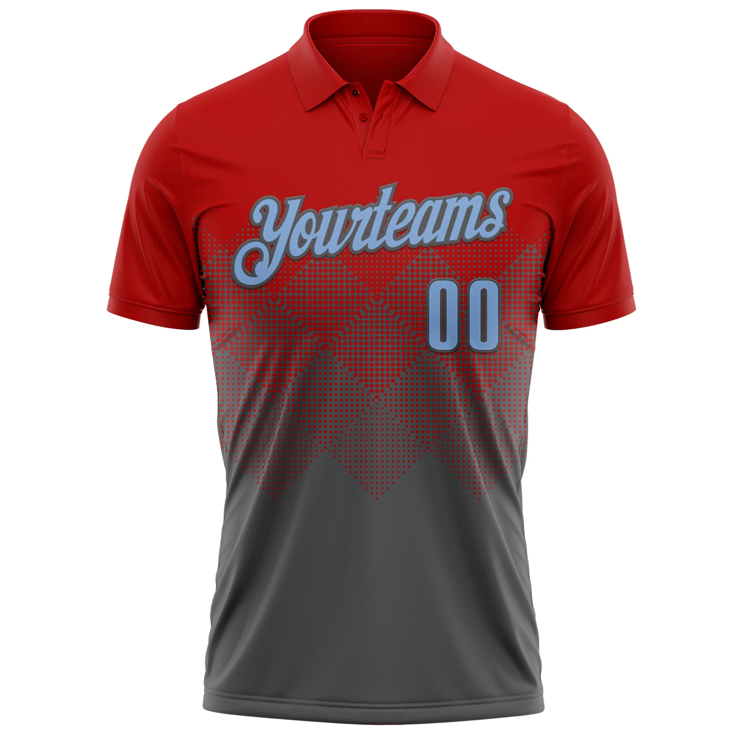 Custom Red Light Blue-Steel Gray 3D Gradient Square Shape Performance Polo Shirt - Image 2