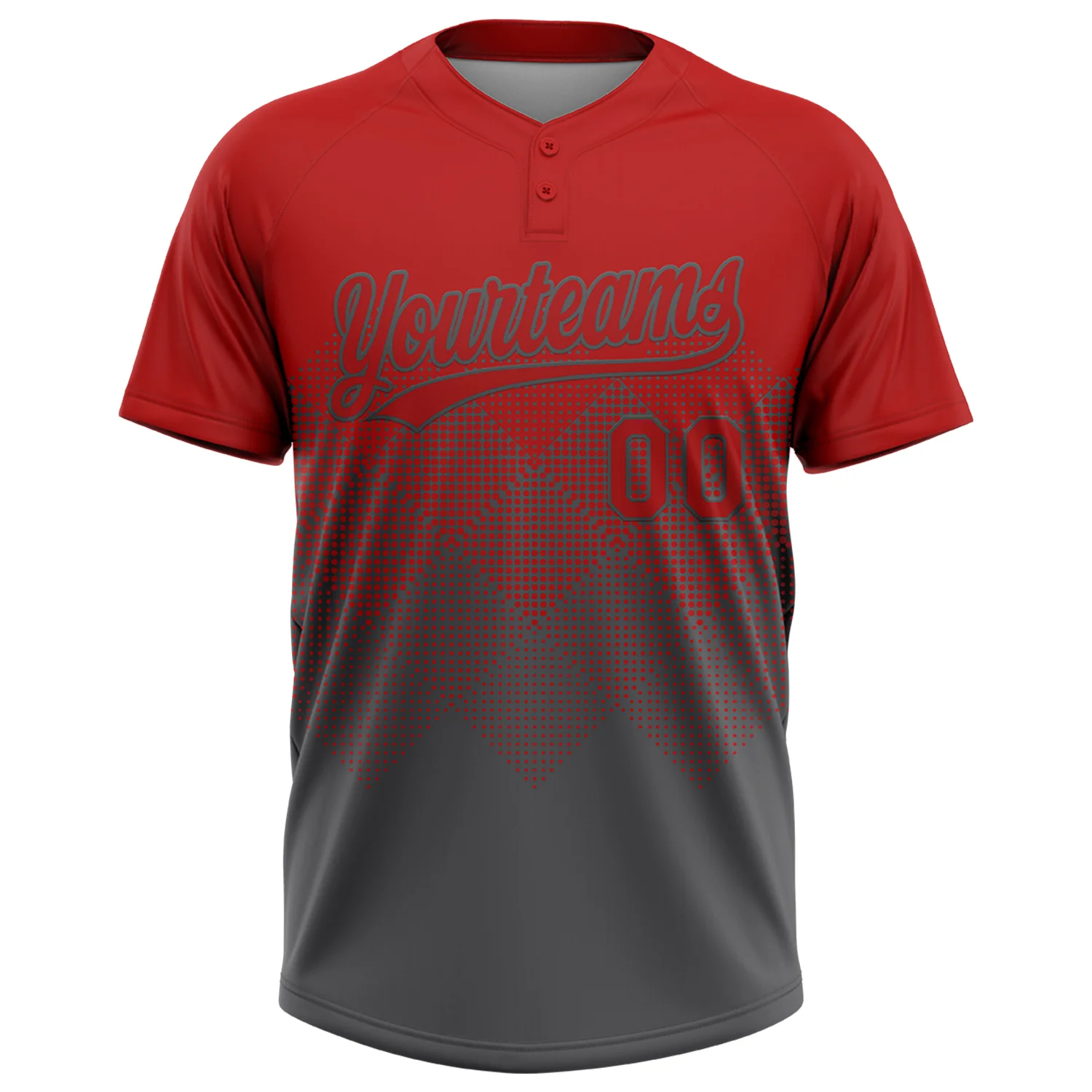 Custom Red Steel Gray 3D Gradient Square Shape Two-Button Unisex Softball Jersey - Image 2