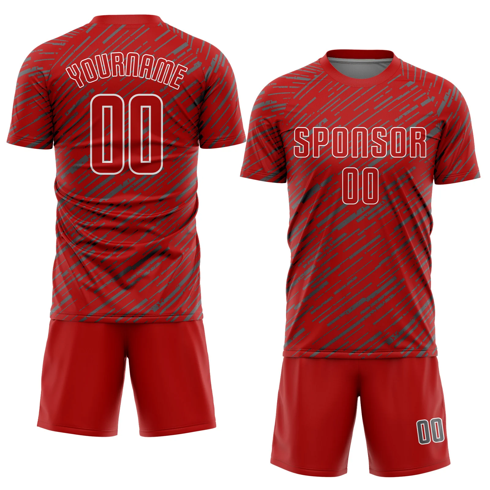 Custom Red Steel Gray-White Line Sports Sublimation Soccer Uniform Jersey - Image 2
