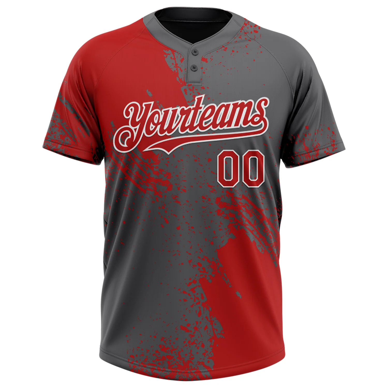 Custom Red Steel Gray-White 3D Pattern Abstract Brush Stroke Two-Button Unisex Softball Jersey - Image 2