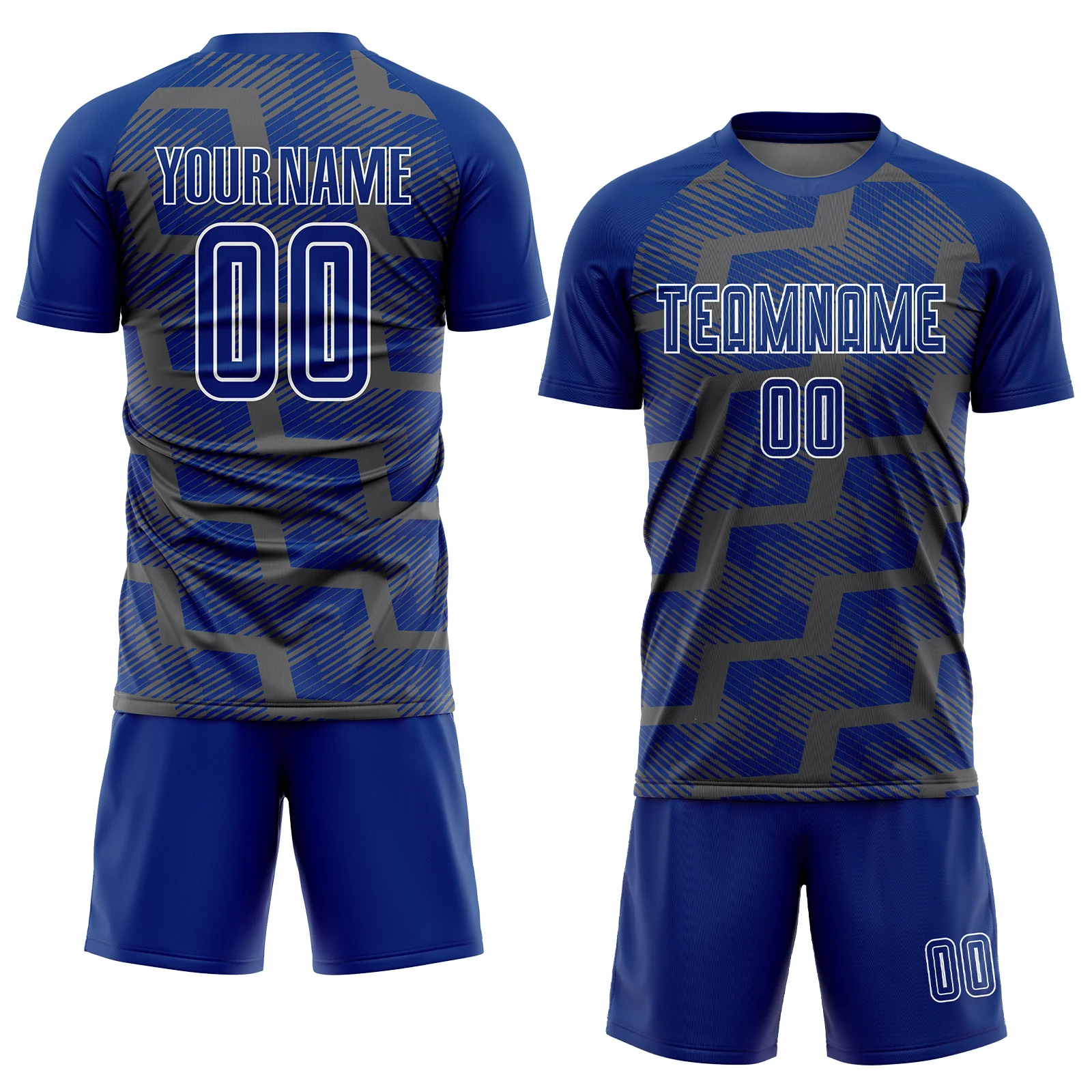 Custom Royal Steel Gray-White Line Sublimation Soccer Uniform Jersey - Image 2