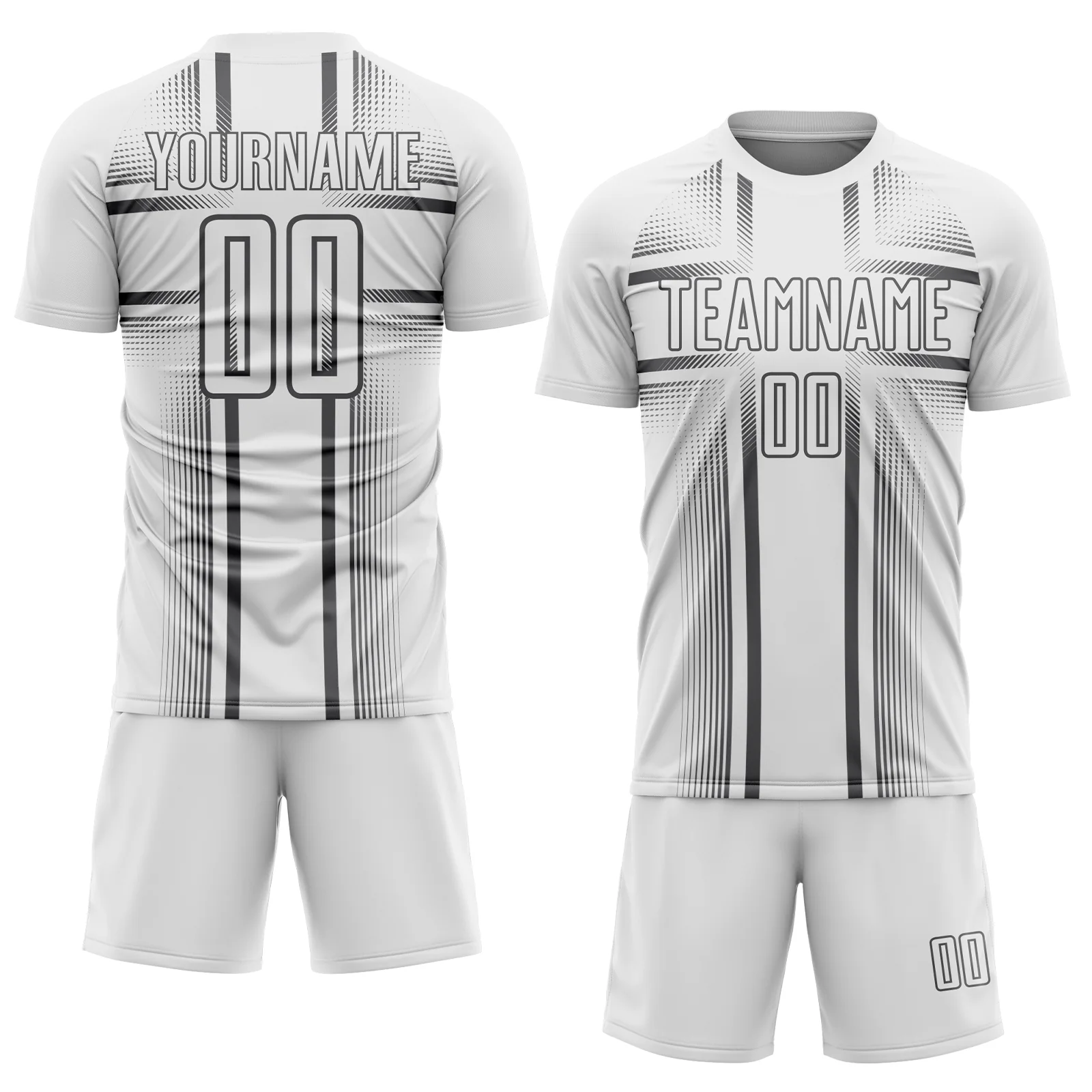 Custom White Steel Gray Lines Sublimation Soccer Uniform Jersey - Image 2