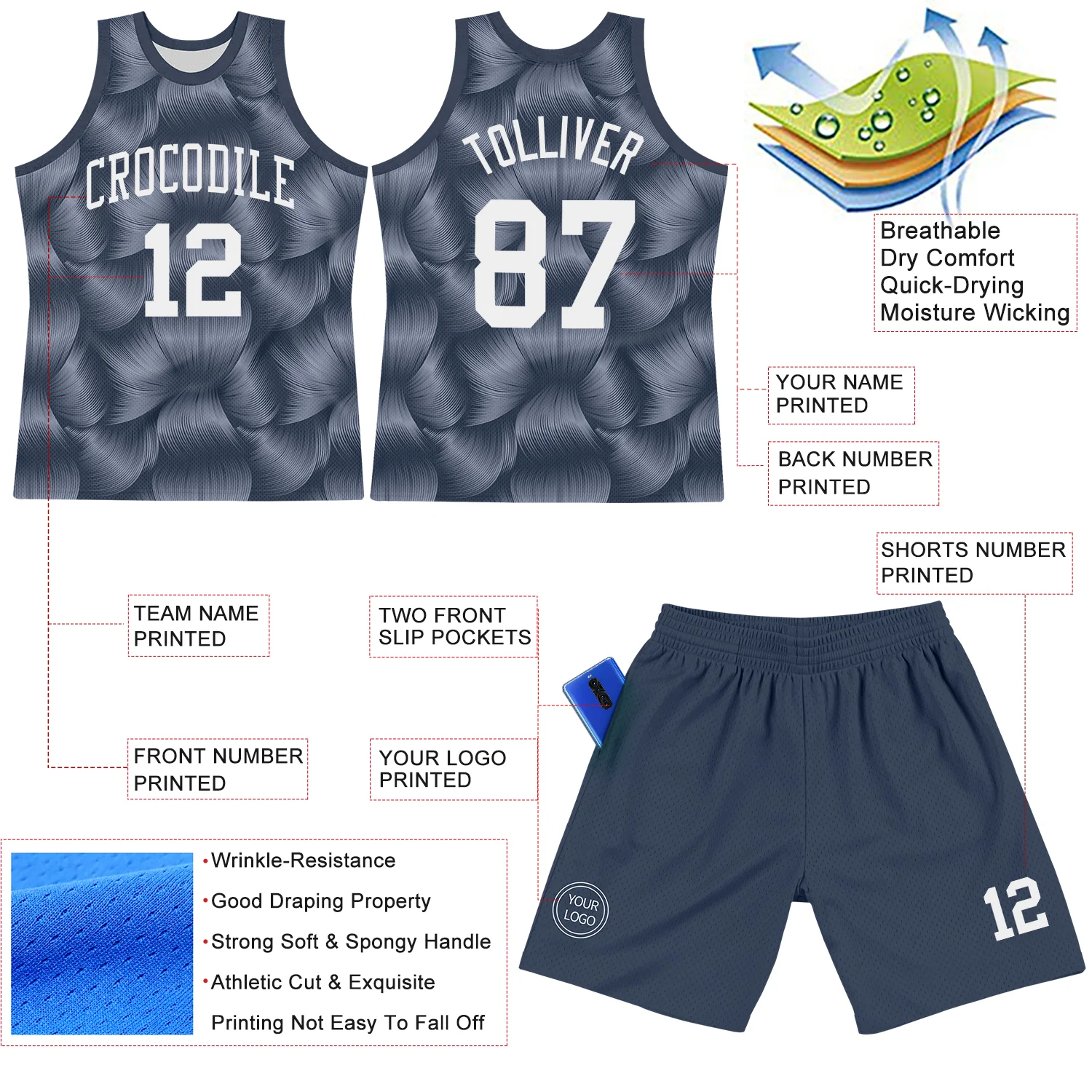 Custom Steel Gray White Line Round Neck Sublimation Basketball Suit Jersey - Image 3
