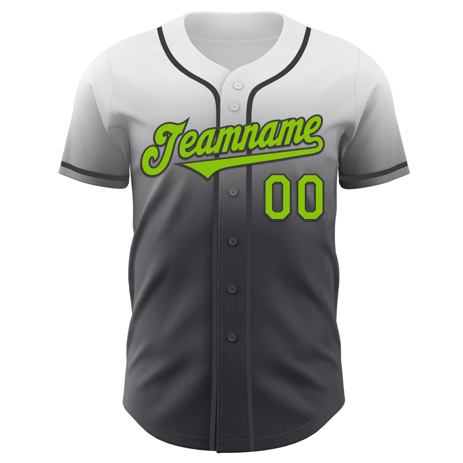 Custom White Neon Green-Steel Gray Authentic Fade Fashion Baseball Jersey - Image 2