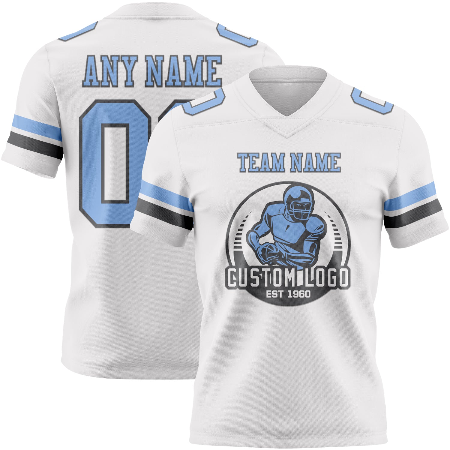 Custom White Light Blue-Steel Gray Authentic Football Jersey - Image 2
