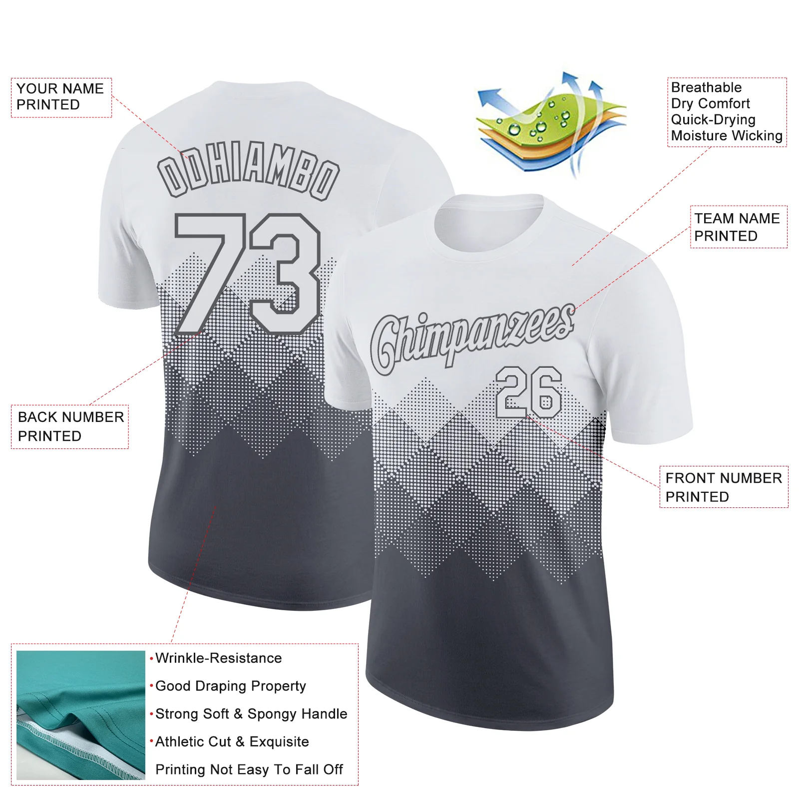 Custom White Steel Gray 3D Pattern Design Gradient Square Shapes Performance T-Shirt - Image 2