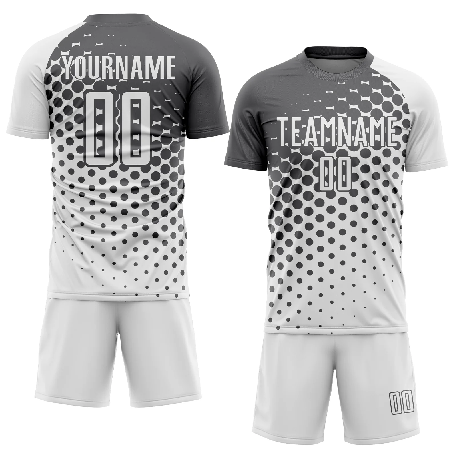 Custom White Steel Gray Modern Polka Dot Sublimation Soccer Uniform Jersey - Image 2