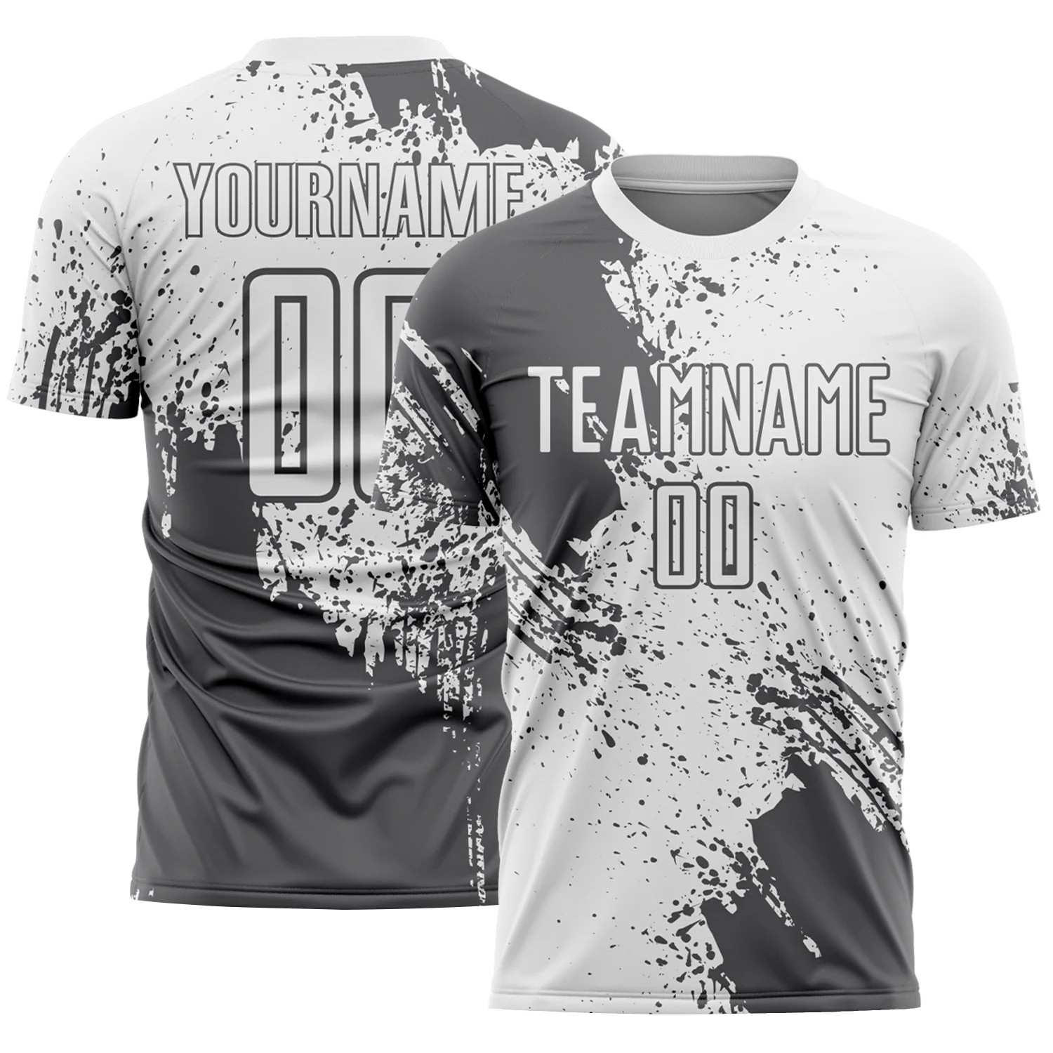 Custom White Steel Gray Abstract Brush Stroke Sports Sublimation Soccer Uniform Jersey